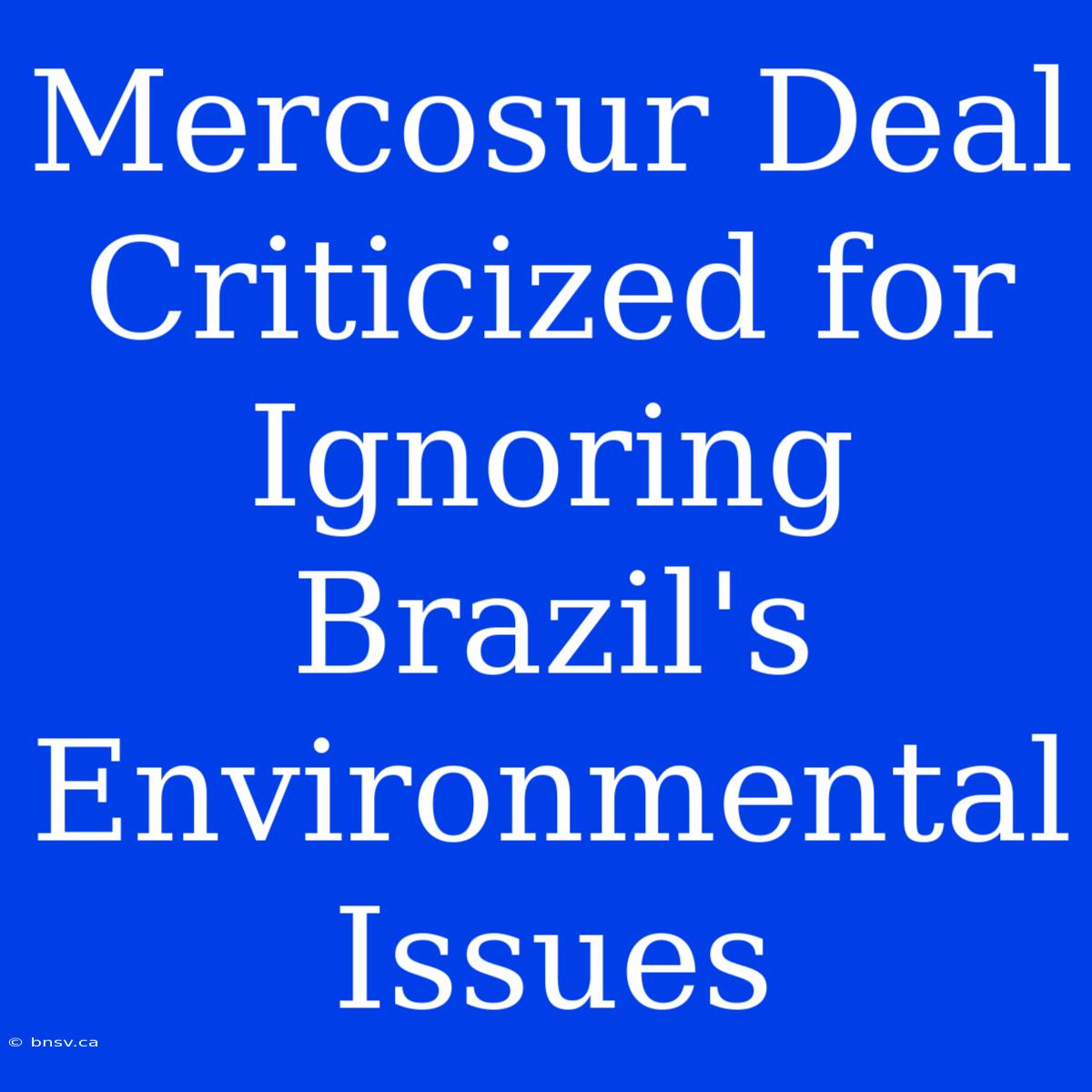 Mercosur Deal Criticized For Ignoring Brazil's Environmental Issues