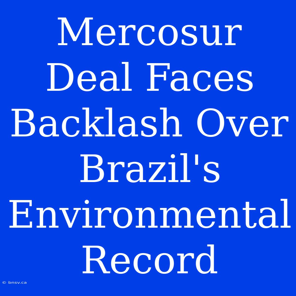 Mercosur Deal Faces Backlash Over Brazil's Environmental Record