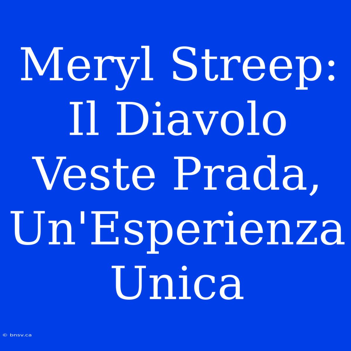 Meryl Streep: Il Diavolo Veste Prada, Un'Esperienza Unica