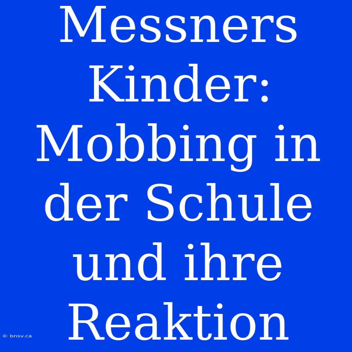 Messners Kinder: Mobbing In Der Schule Und Ihre Reaktion