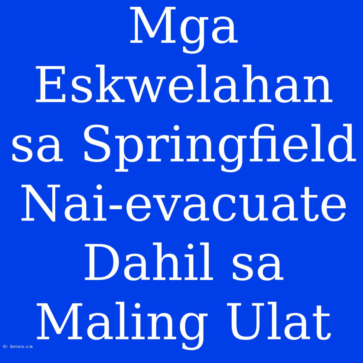 Mga Eskwelahan Sa Springfield Nai-evacuate Dahil Sa Maling Ulat