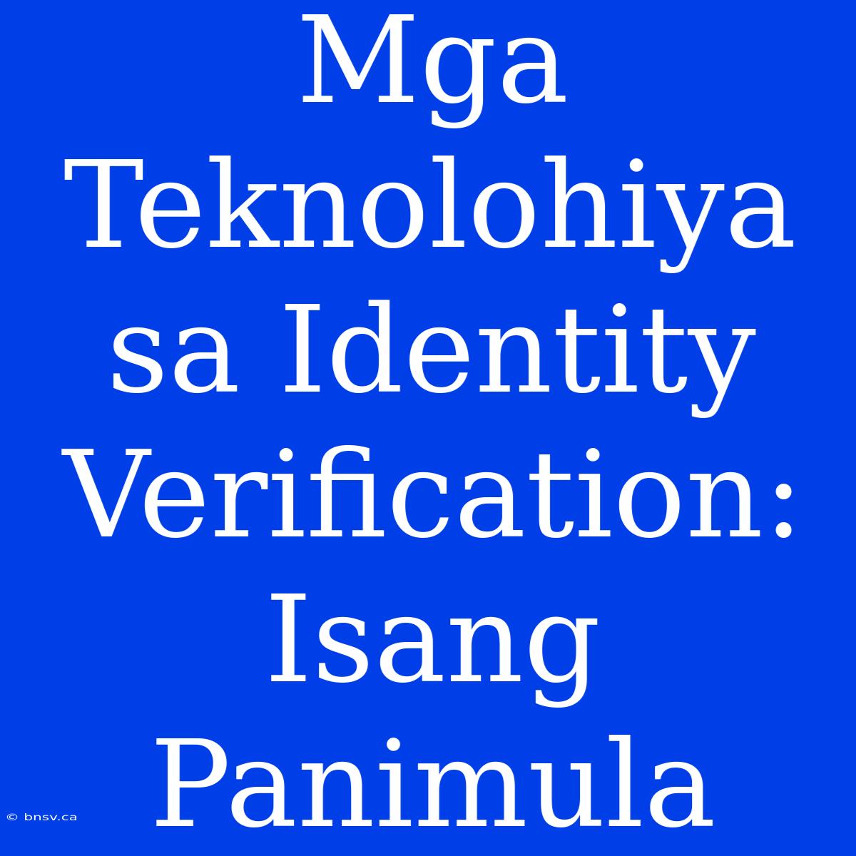 Mga Teknolohiya Sa Identity Verification: Isang Panimula