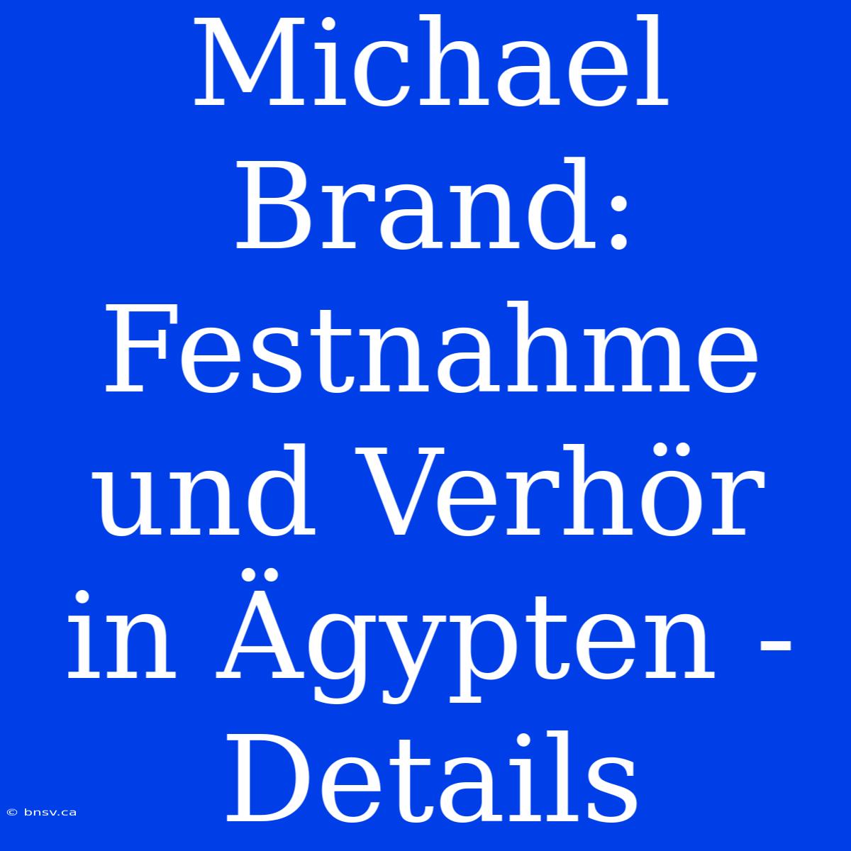 Michael Brand: Festnahme Und Verhör In Ägypten - Details