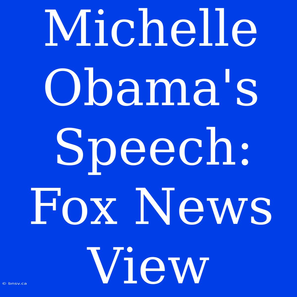 Michelle Obama's Speech: Fox News View