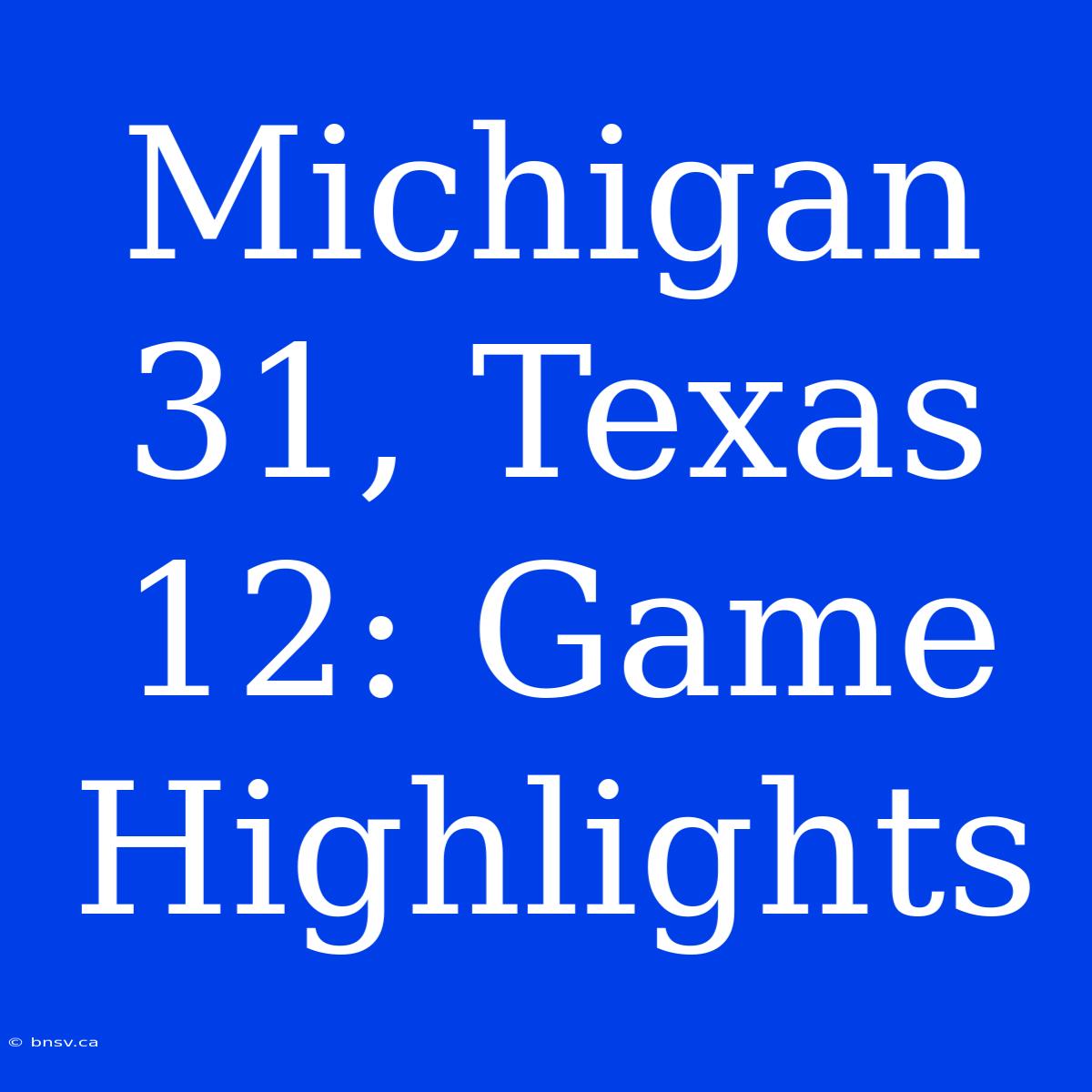 Michigan 31, Texas 12: Game Highlights