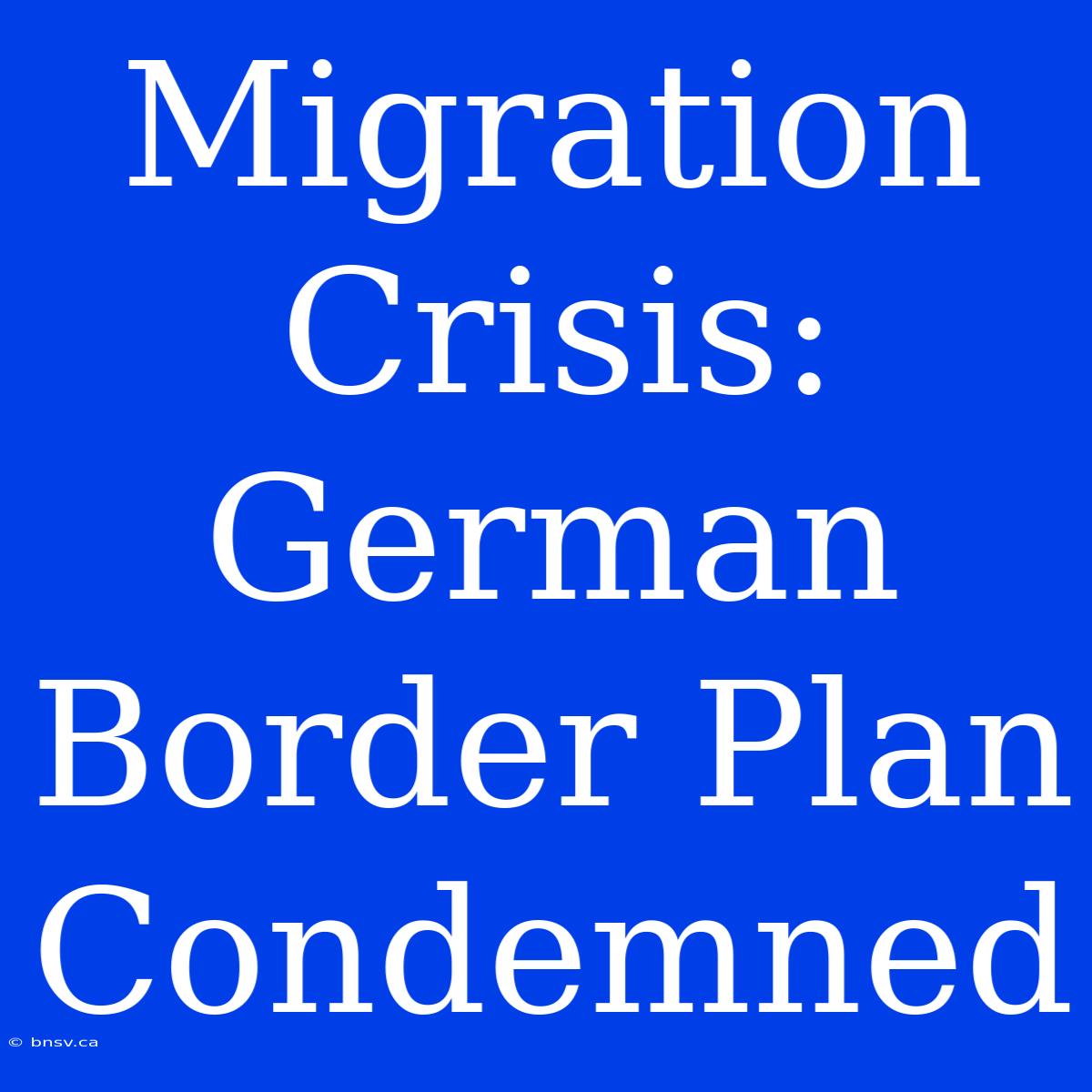 Migration Crisis: German Border Plan Condemned