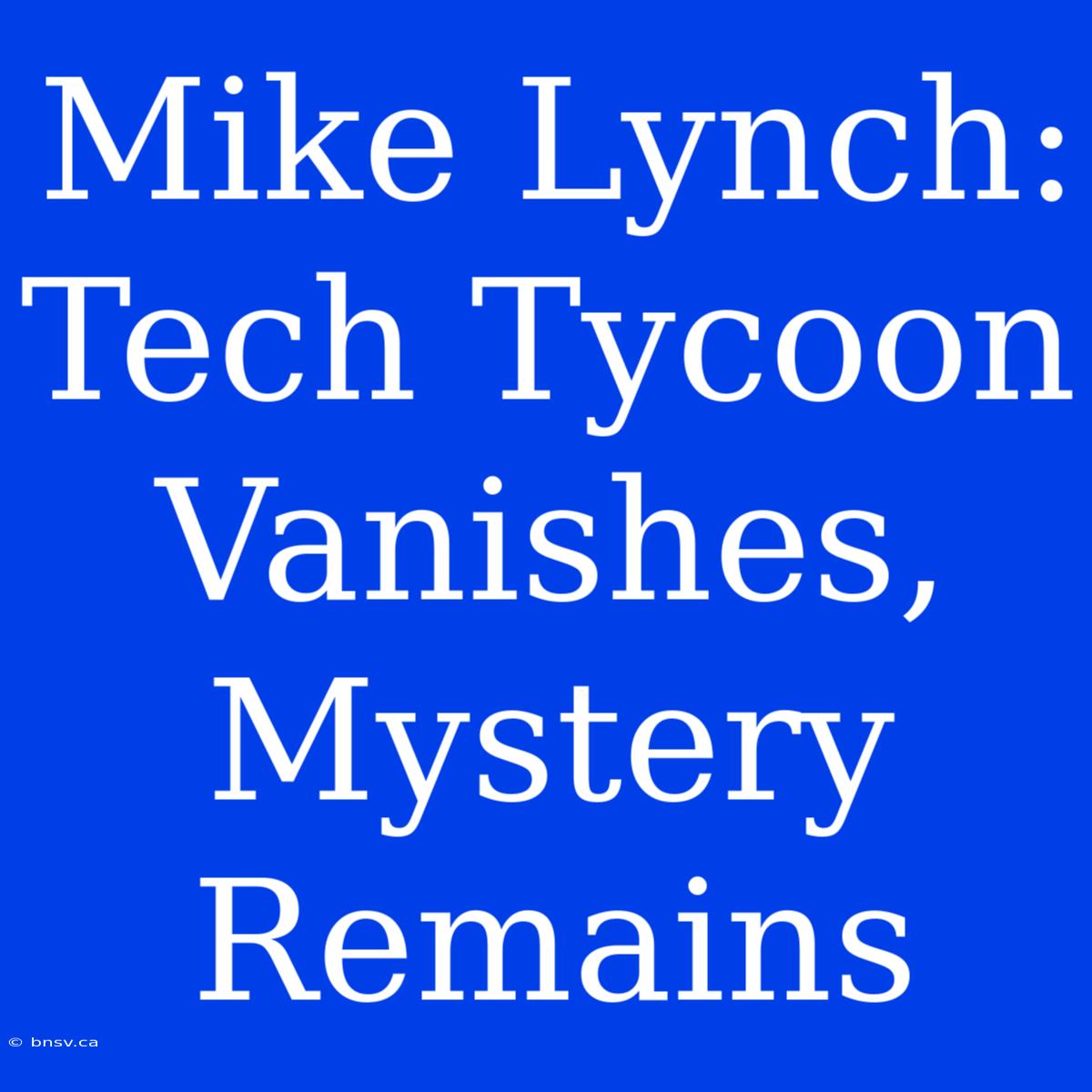 Mike Lynch: Tech Tycoon Vanishes, Mystery Remains