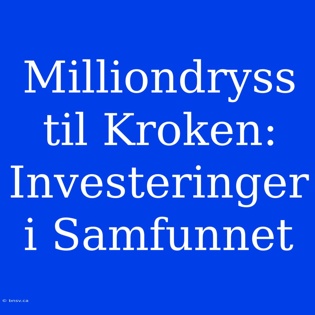 Milliondryss Til Kroken: Investeringer I Samfunnet