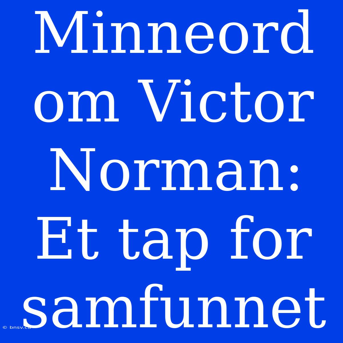 Minneord Om Victor Norman: Et Tap For Samfunnet