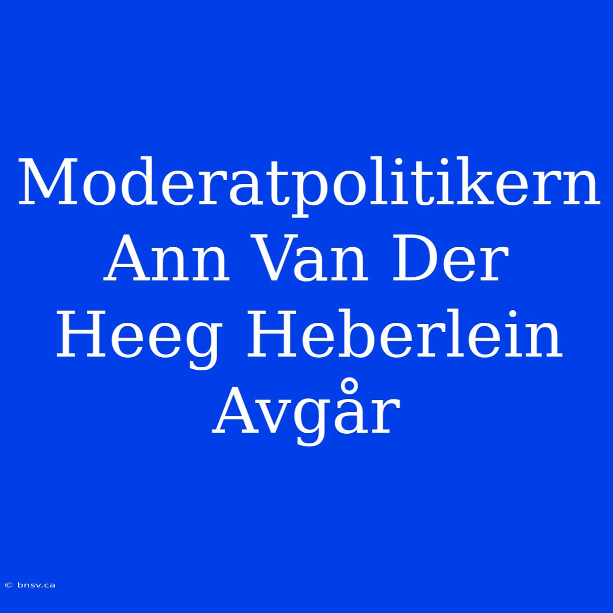 Moderatpolitikern Ann Van Der Heeg Heberlein Avgår