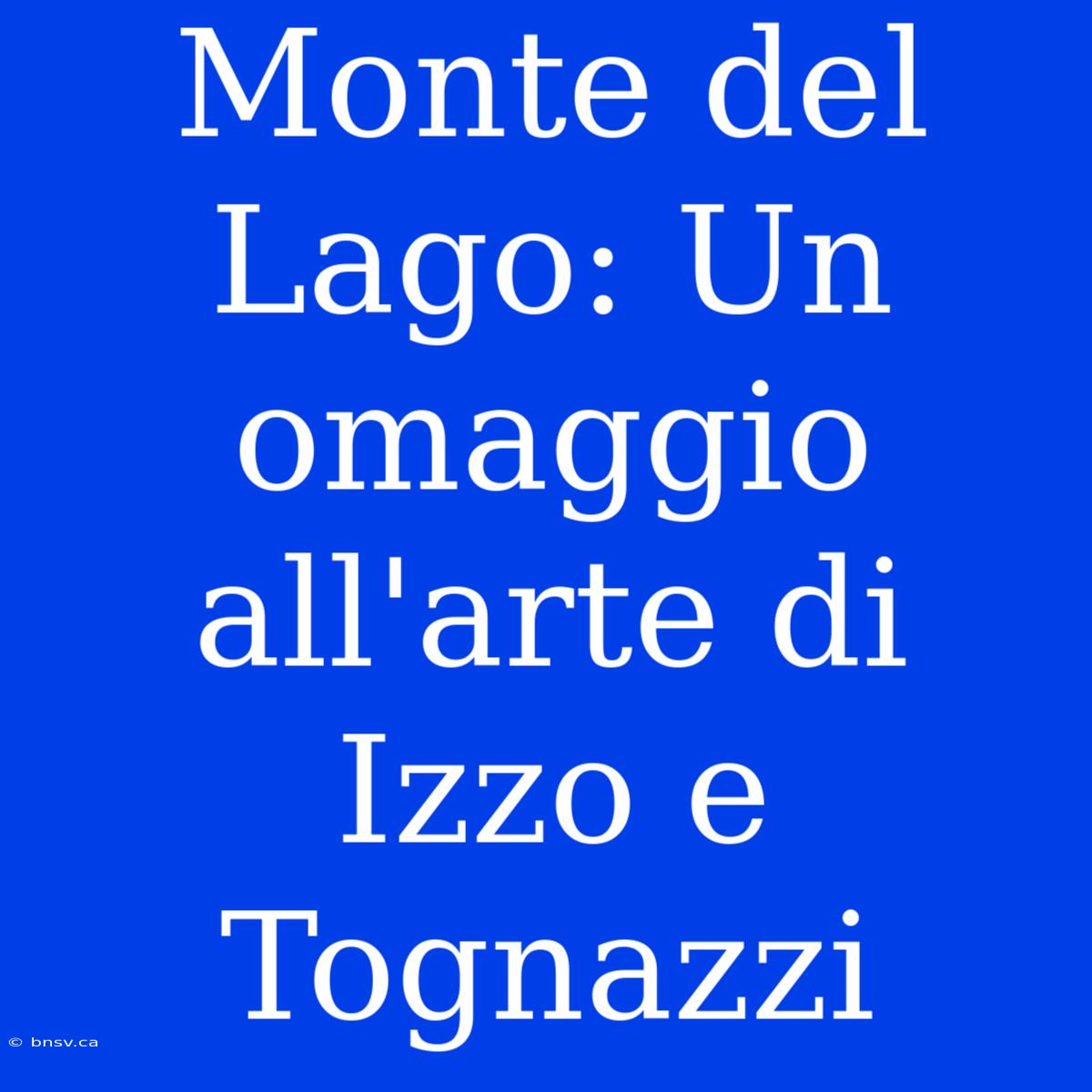 Monte Del Lago: Un Omaggio All'arte Di Izzo E Tognazzi