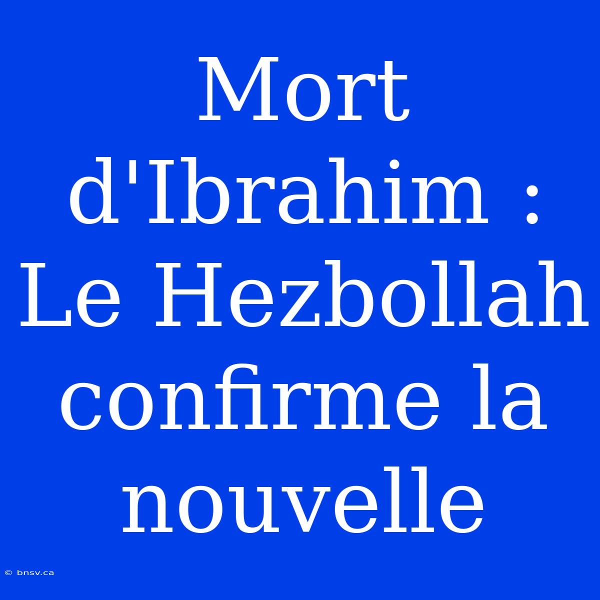 Mort D'Ibrahim : Le Hezbollah Confirme La Nouvelle