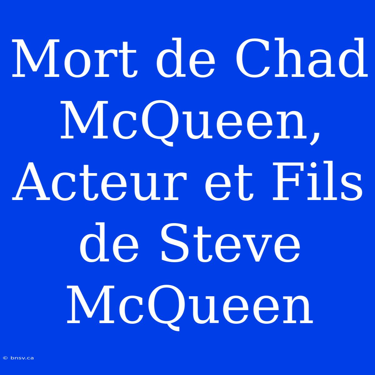 Mort De Chad McQueen, Acteur Et Fils De Steve McQueen