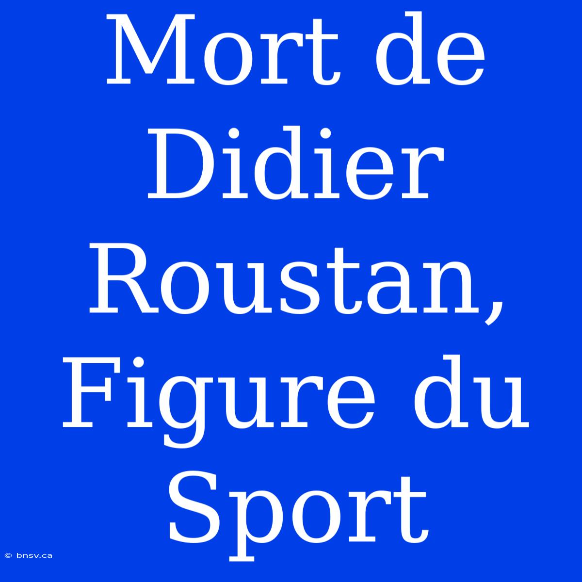 Mort De Didier Roustan, Figure Du Sport