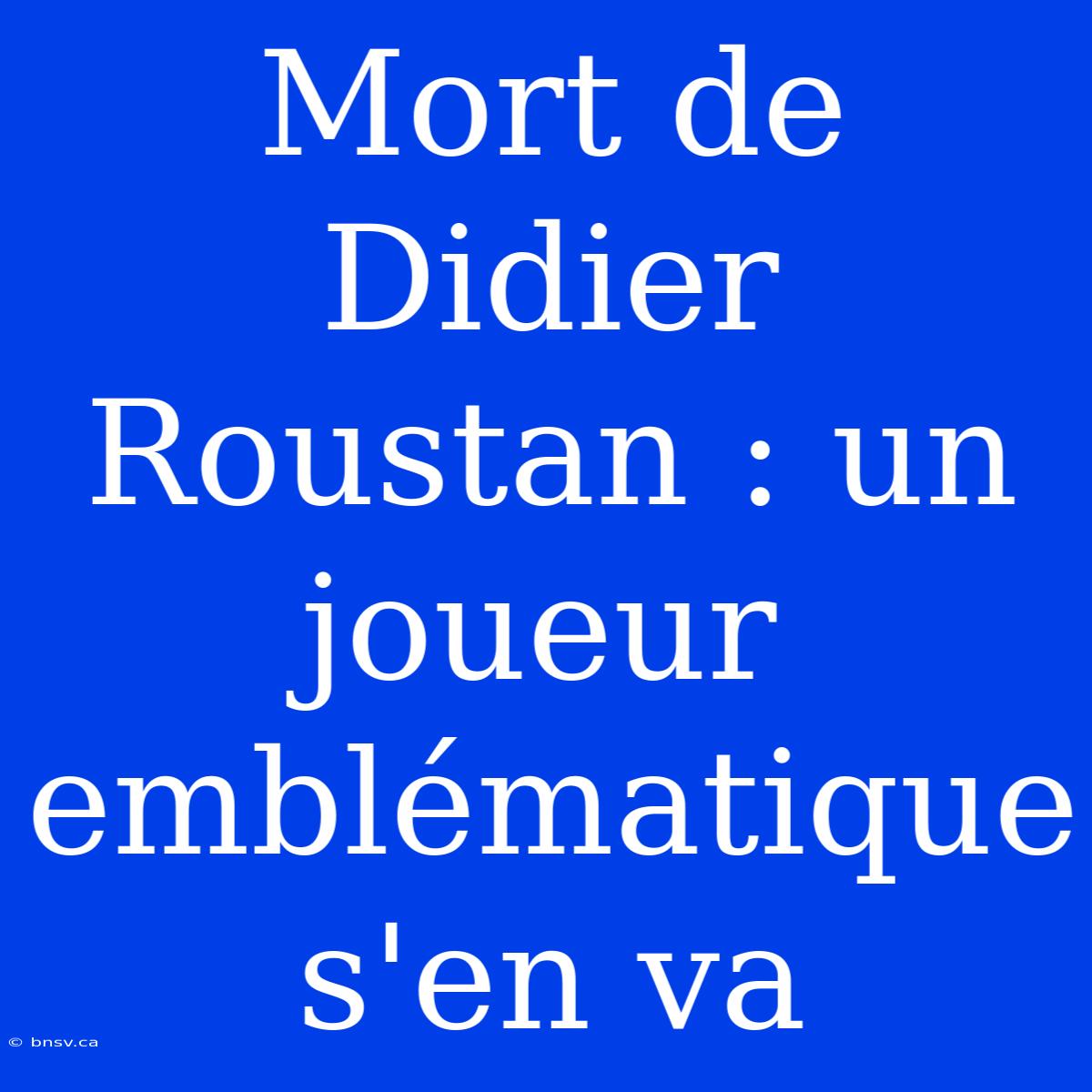 Mort De Didier Roustan : Un Joueur Emblématique S'en Va