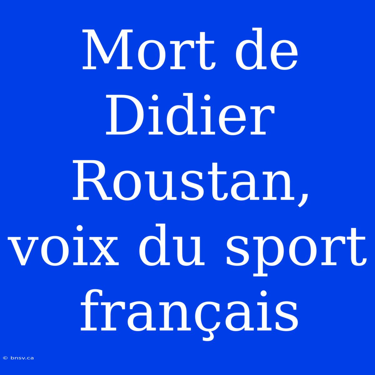 Mort De Didier Roustan, Voix Du Sport Français