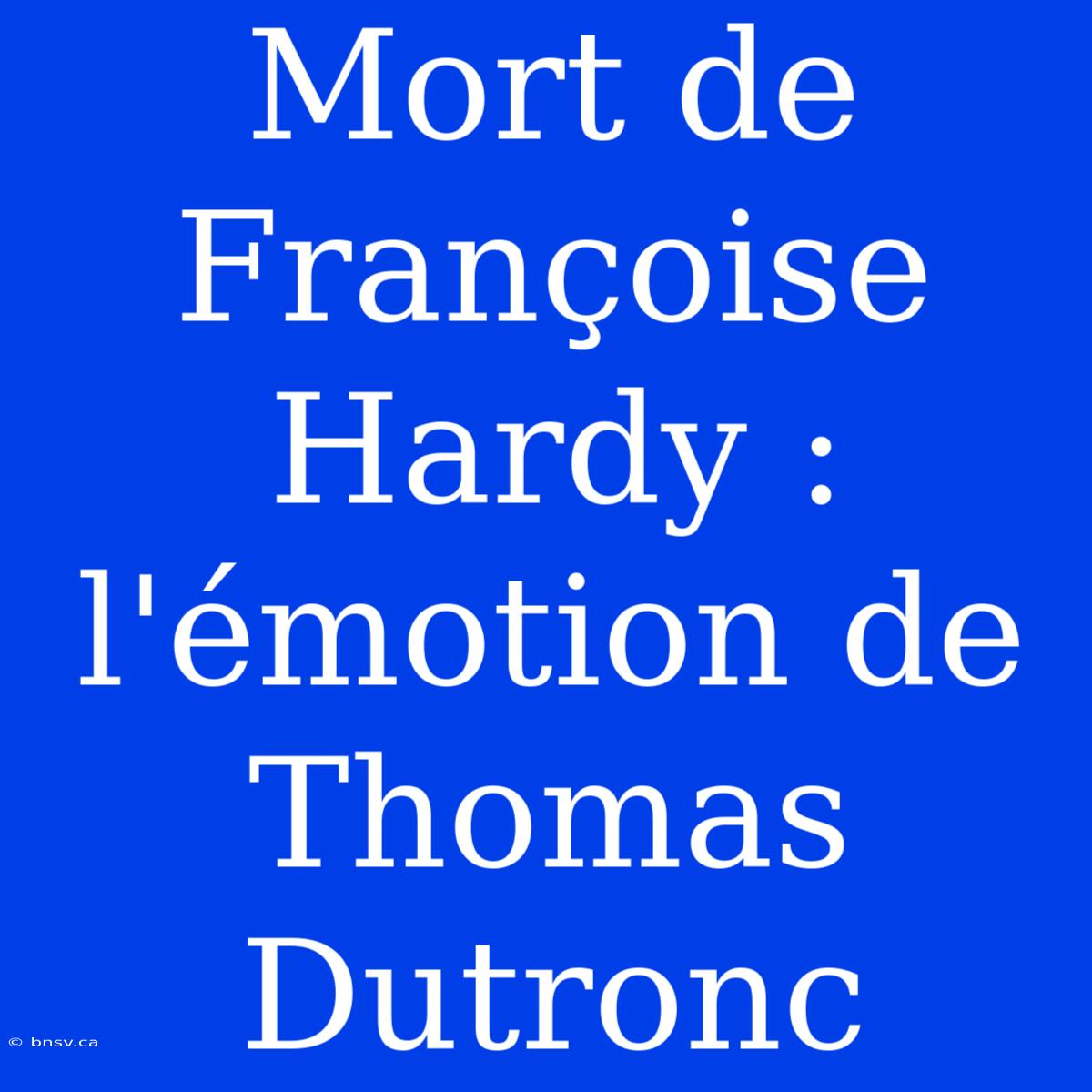 Mort De Françoise Hardy : L'émotion De Thomas Dutronc