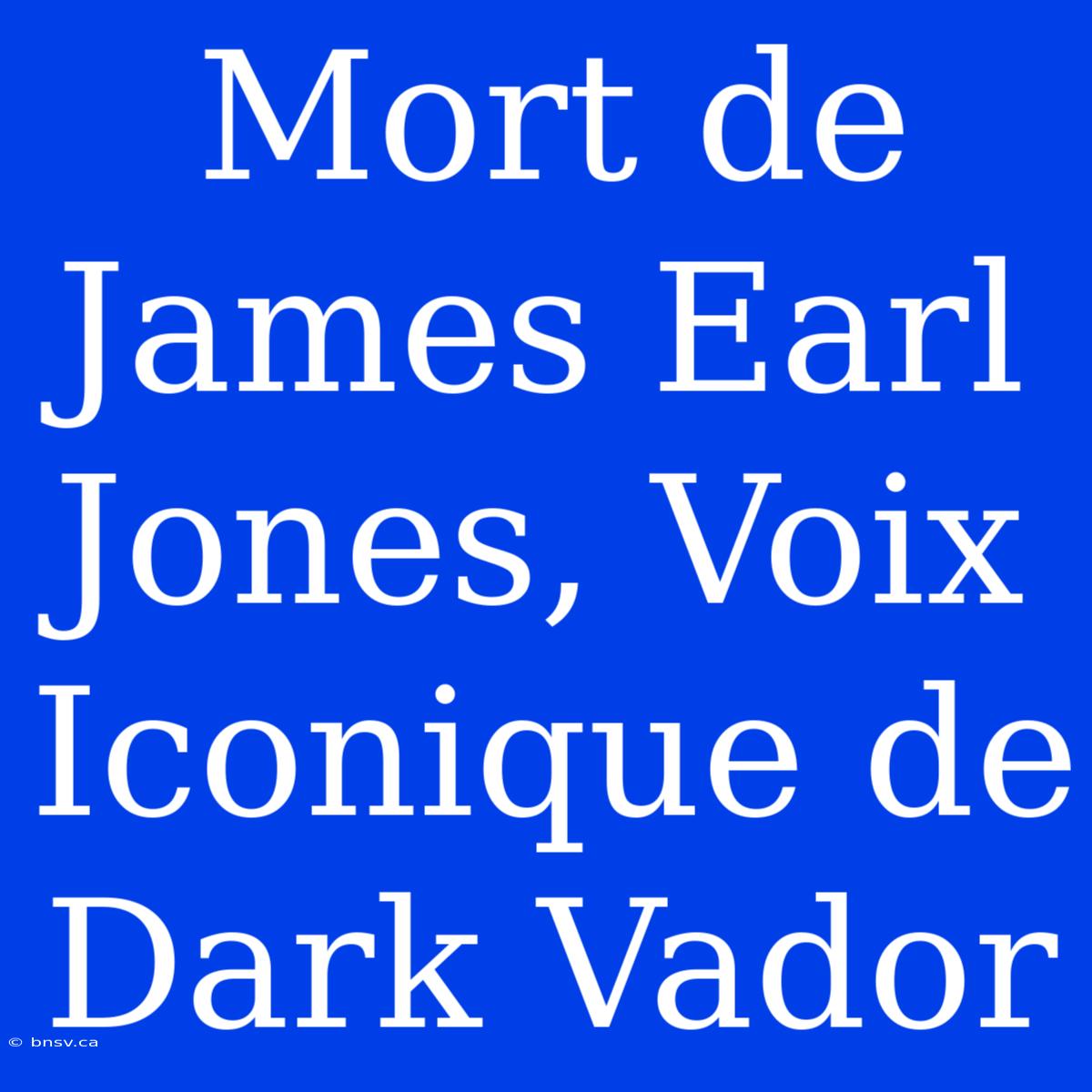 Mort De James Earl Jones, Voix Iconique De Dark Vador