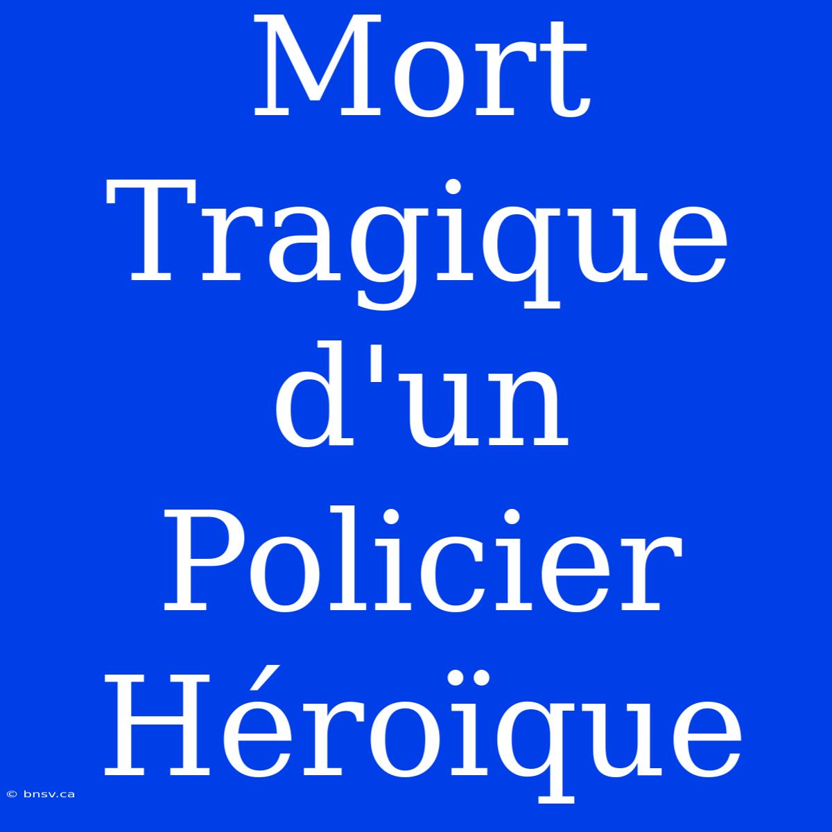 Mort Tragique D'un Policier Héroïque