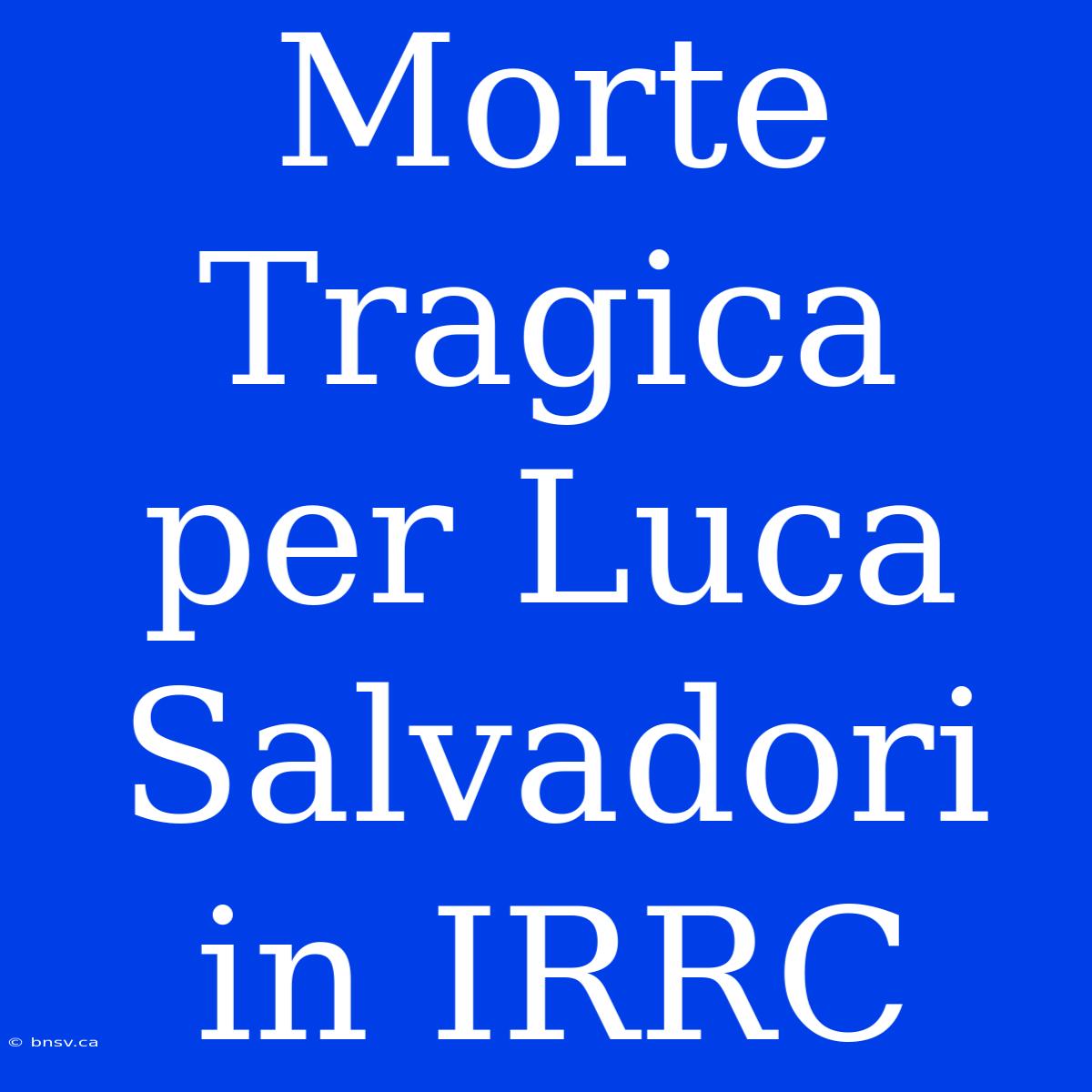 Morte Tragica Per Luca Salvadori In IRRC