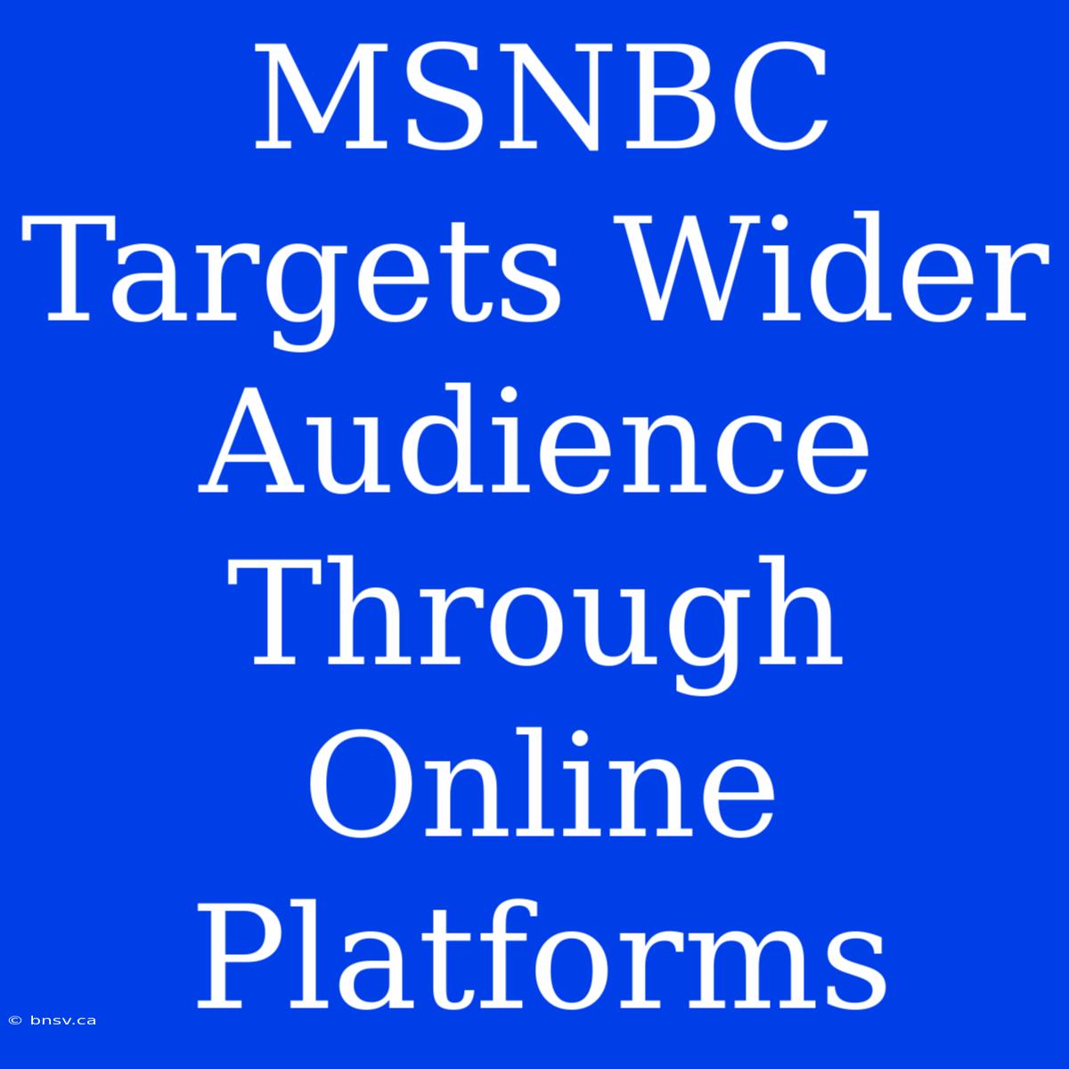 MSNBC Targets Wider Audience Through Online Platforms