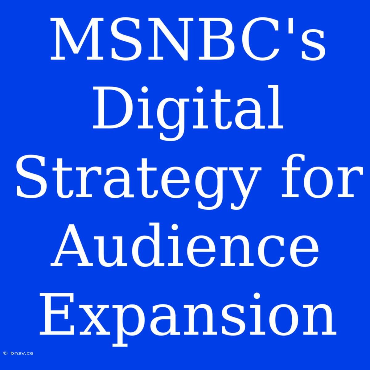 MSNBC's Digital Strategy For Audience Expansion