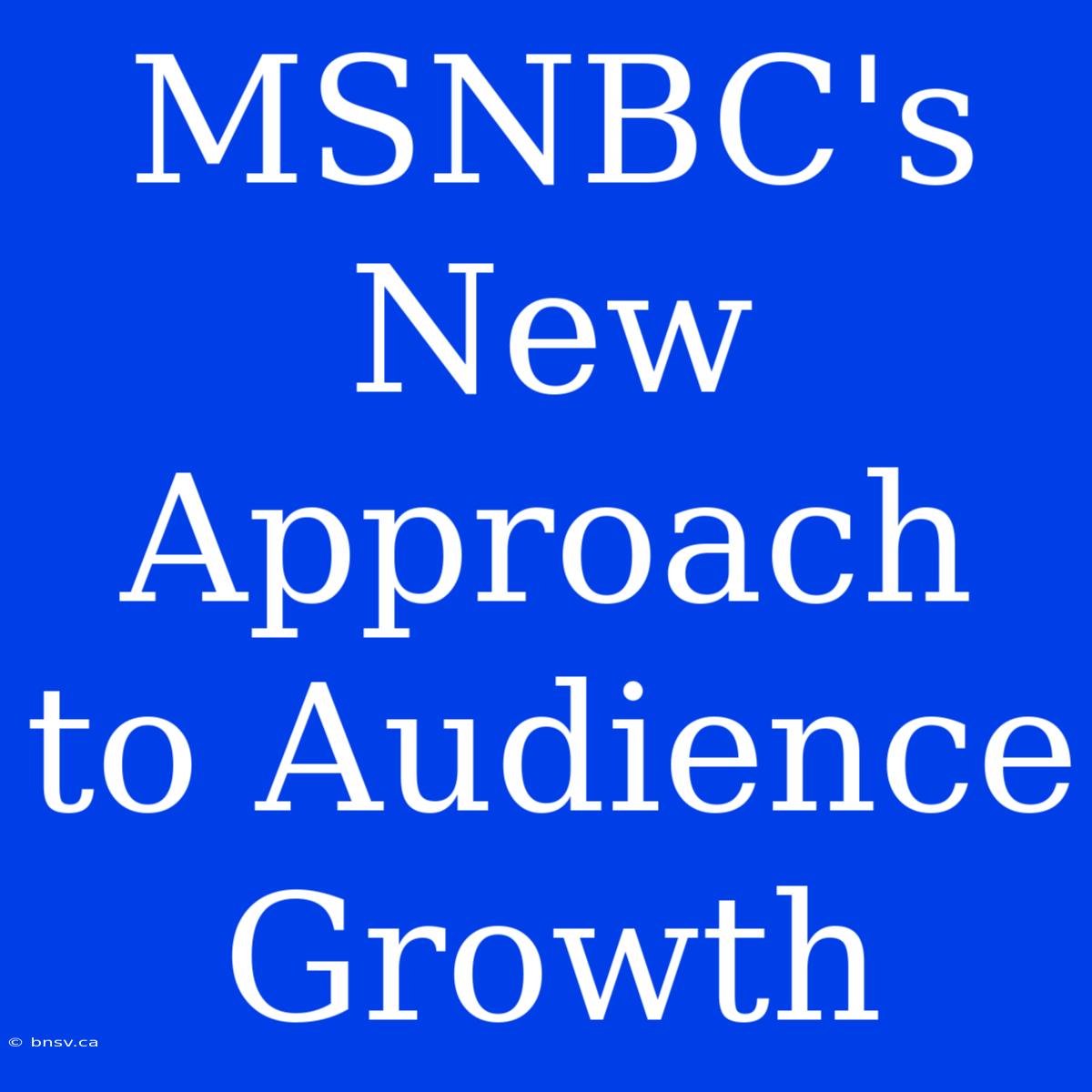 MSNBC's New Approach To Audience Growth