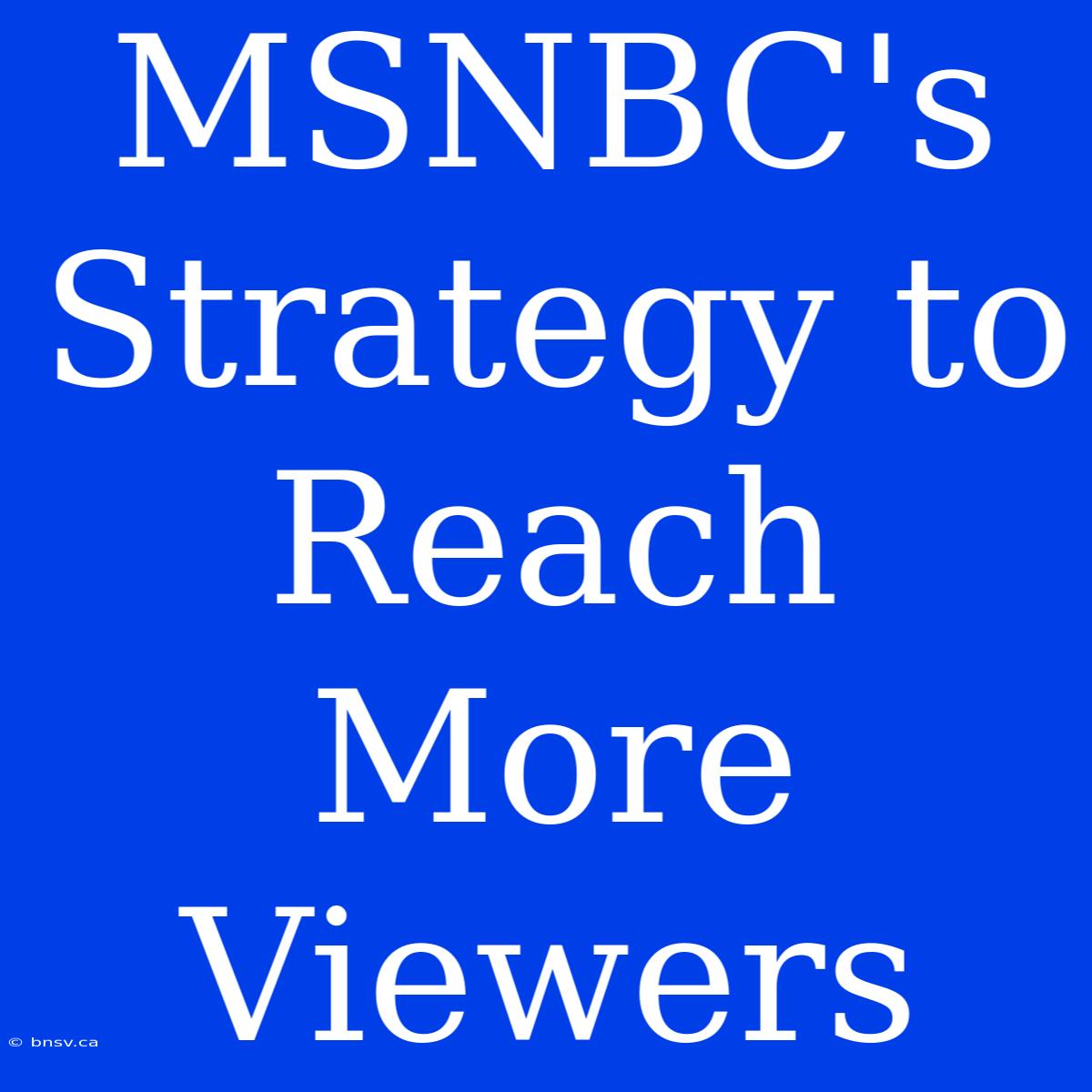 MSNBC's Strategy To Reach More Viewers