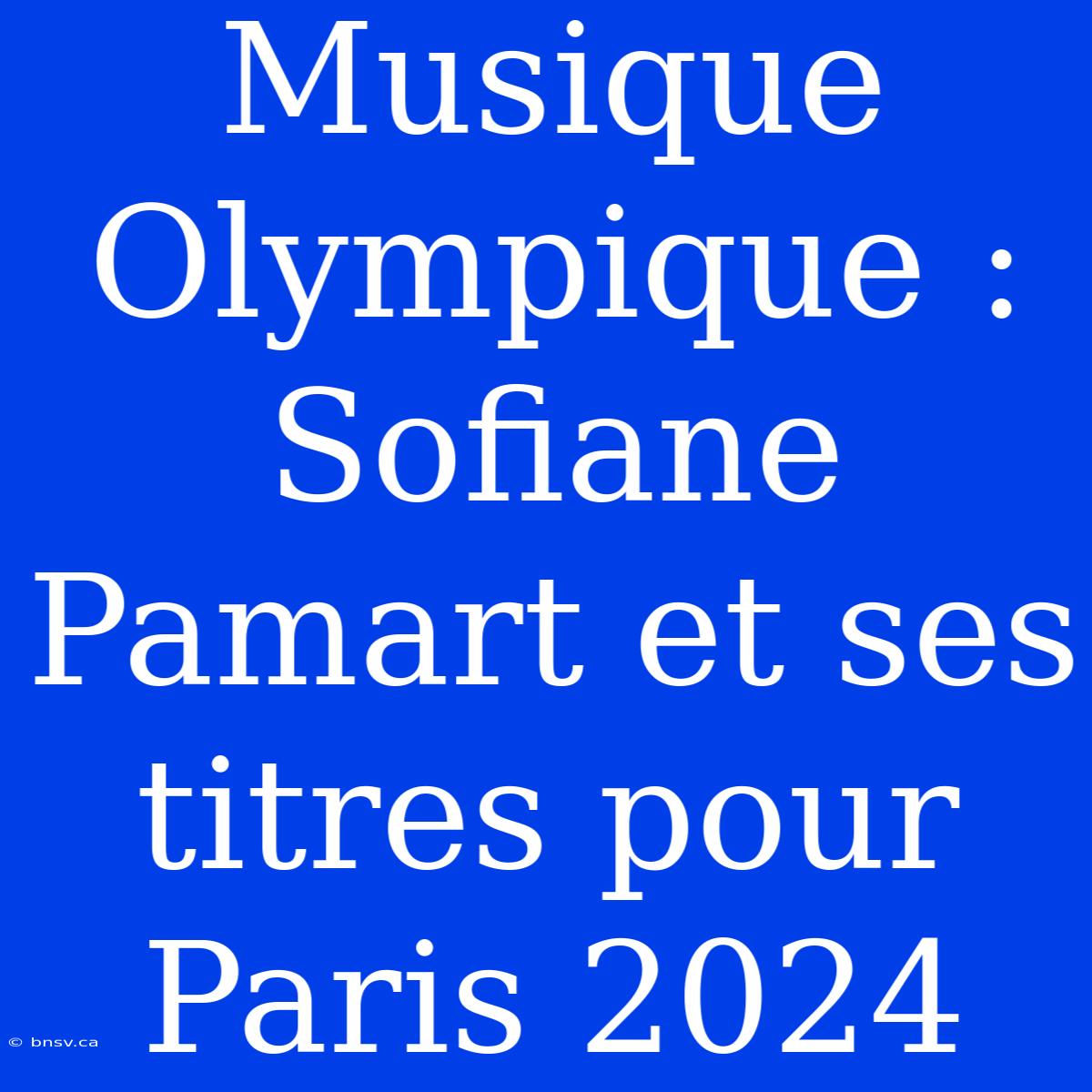 Musique Olympique : Sofiane Pamart Et Ses Titres Pour Paris 2024