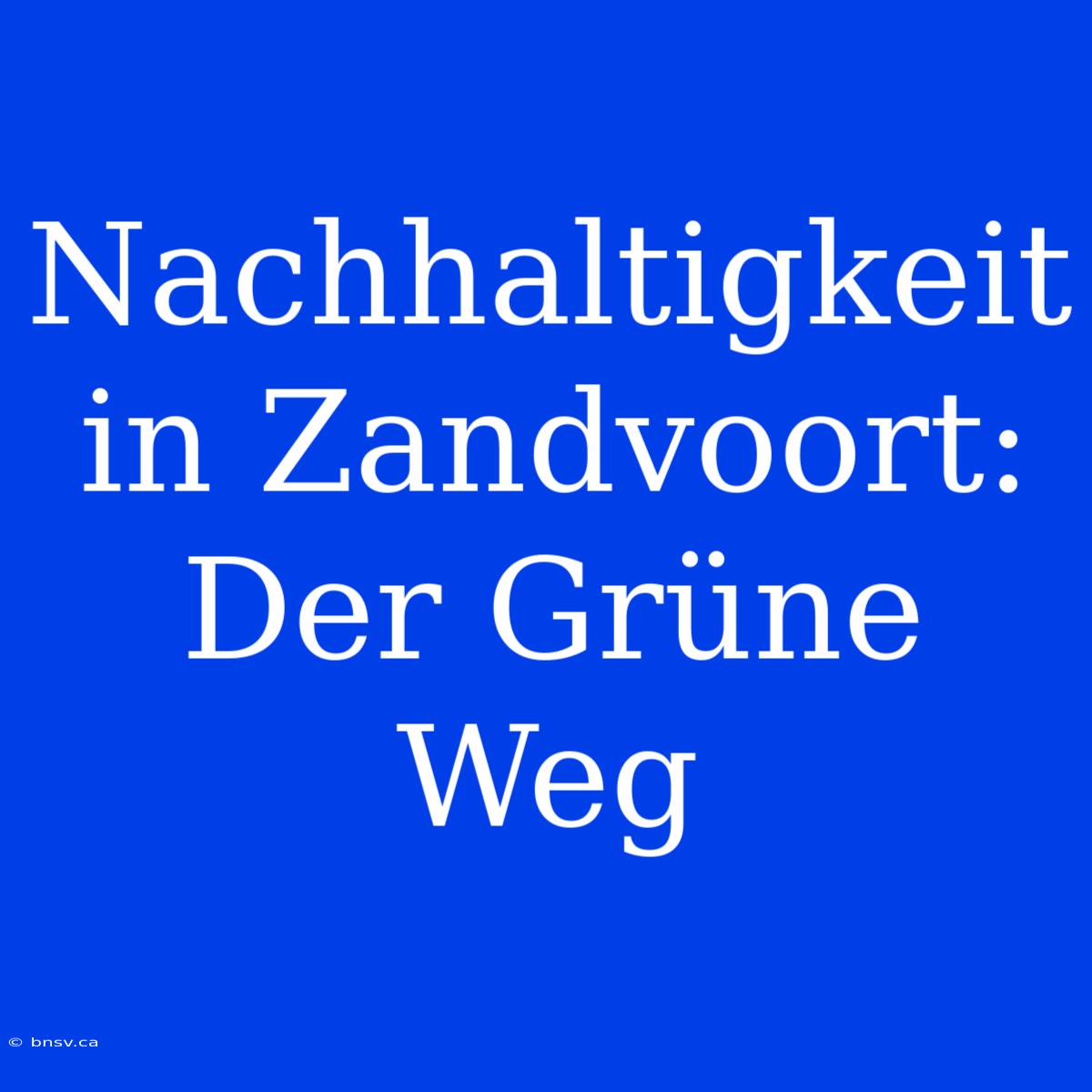 Nachhaltigkeit In Zandvoort: Der Grüne Weg