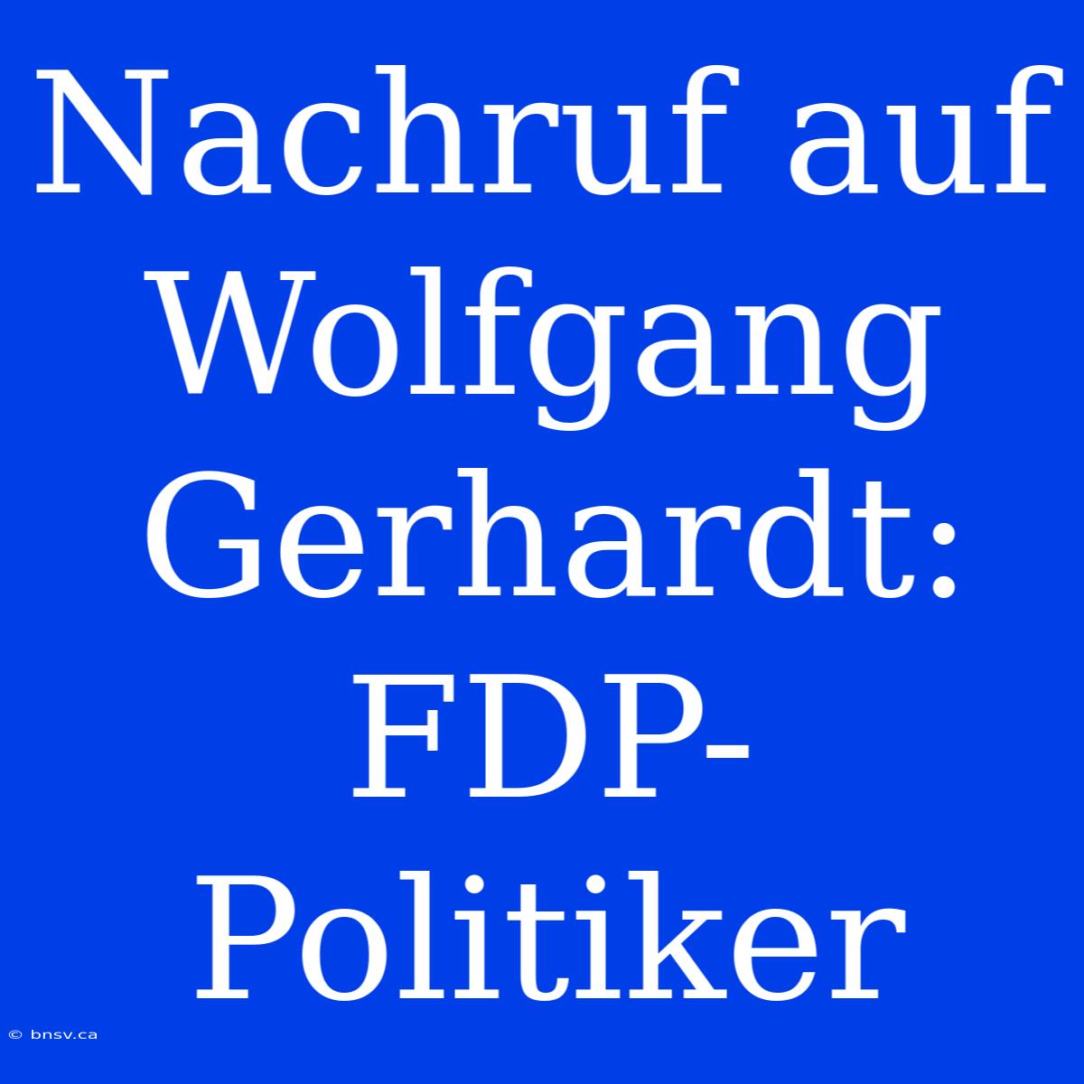 Nachruf Auf Wolfgang Gerhardt: FDP-Politiker