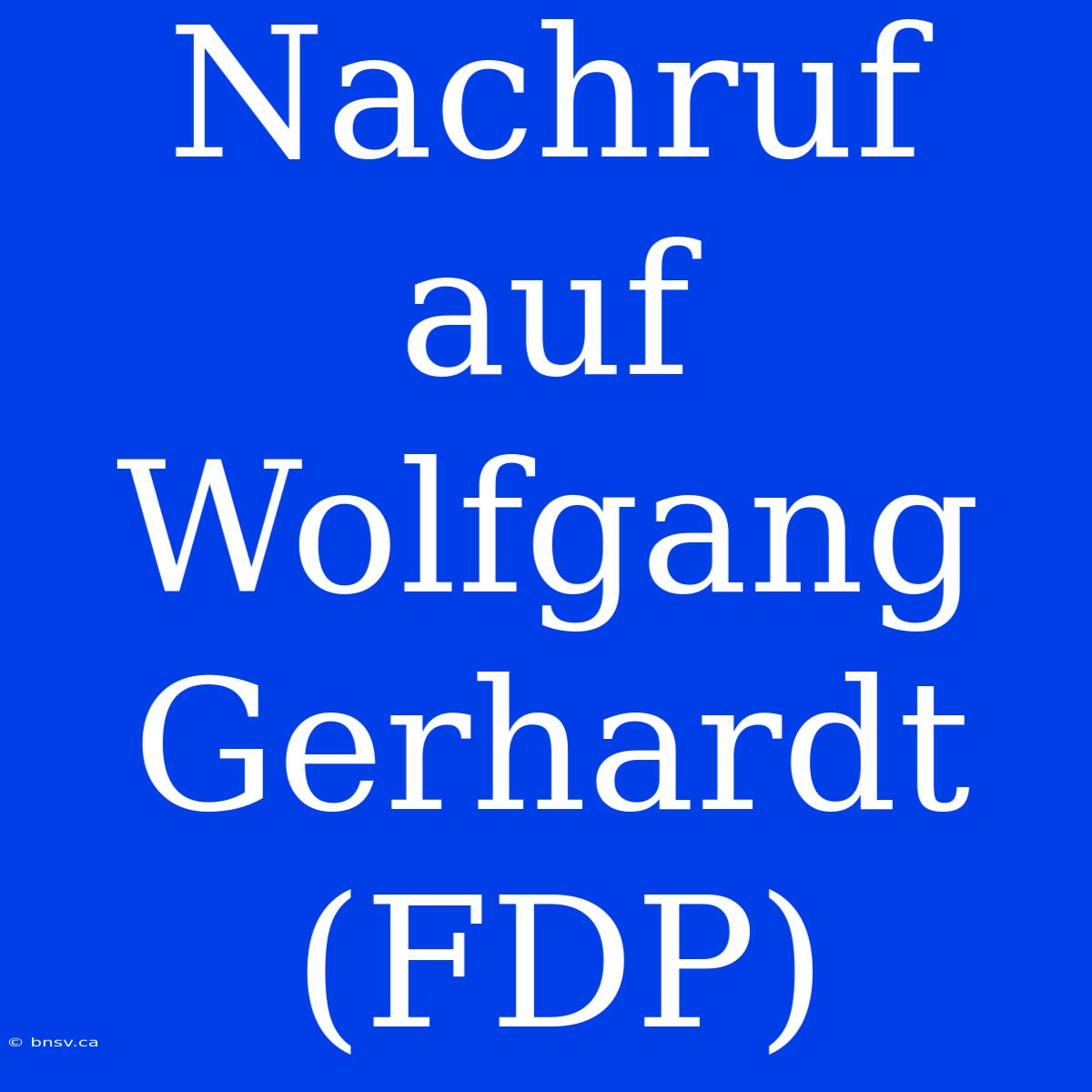 Nachruf Auf Wolfgang Gerhardt (FDP)