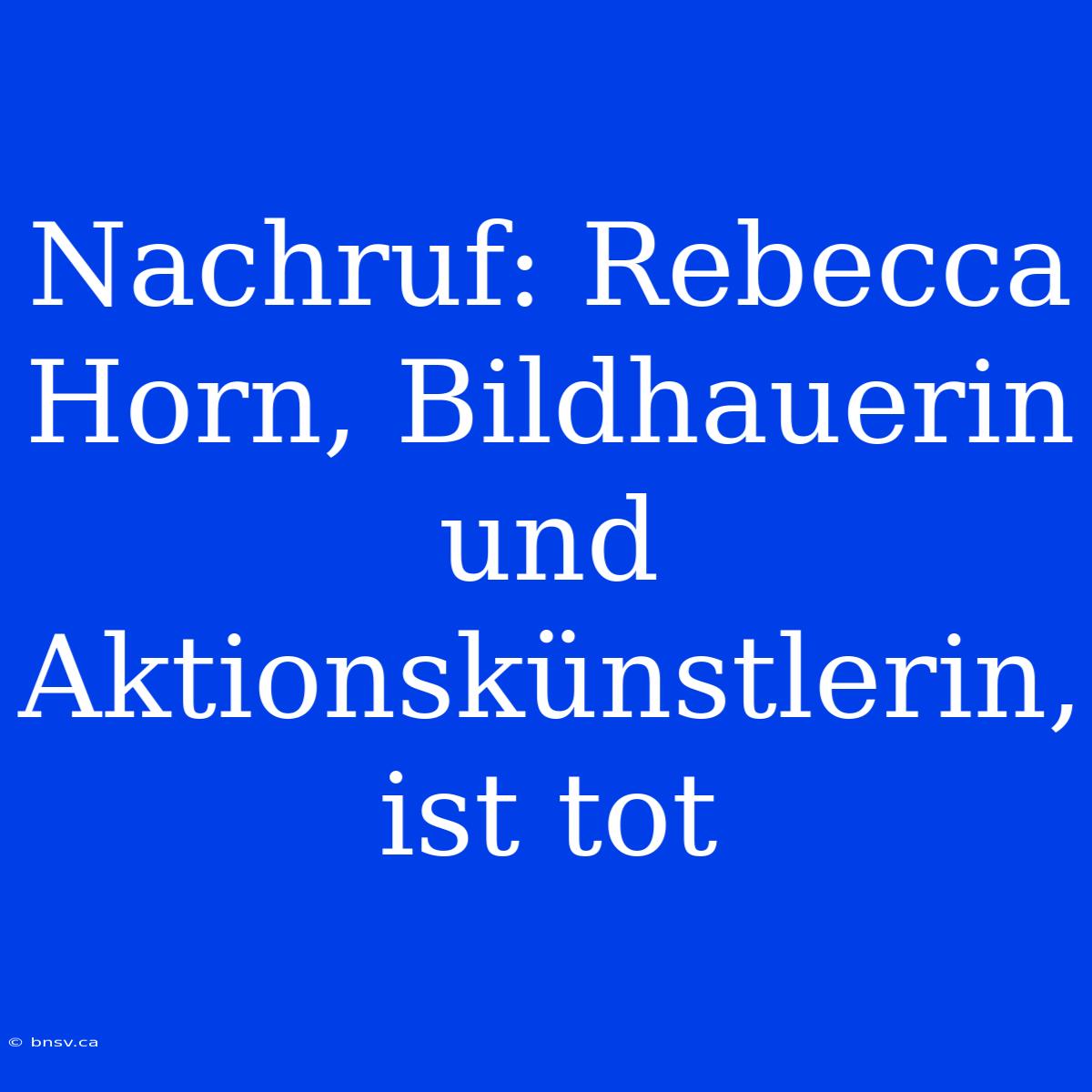 Nachruf: Rebecca Horn, Bildhauerin Und Aktionskünstlerin, Ist Tot