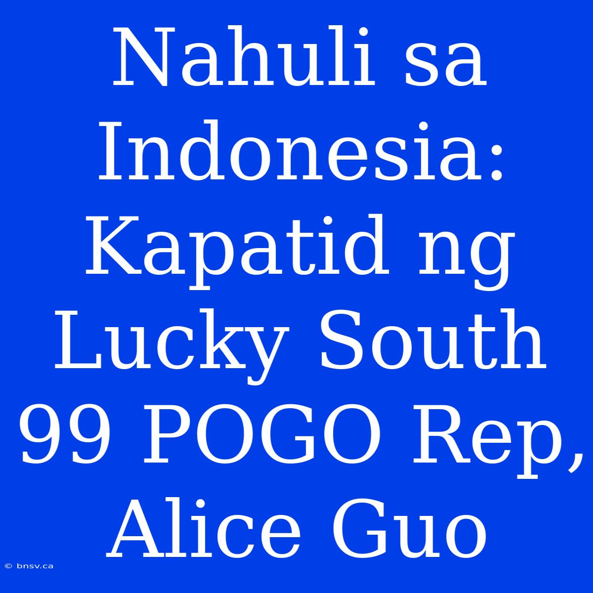 Nahuli Sa Indonesia: Kapatid Ng Lucky South 99 POGO Rep, Alice Guo