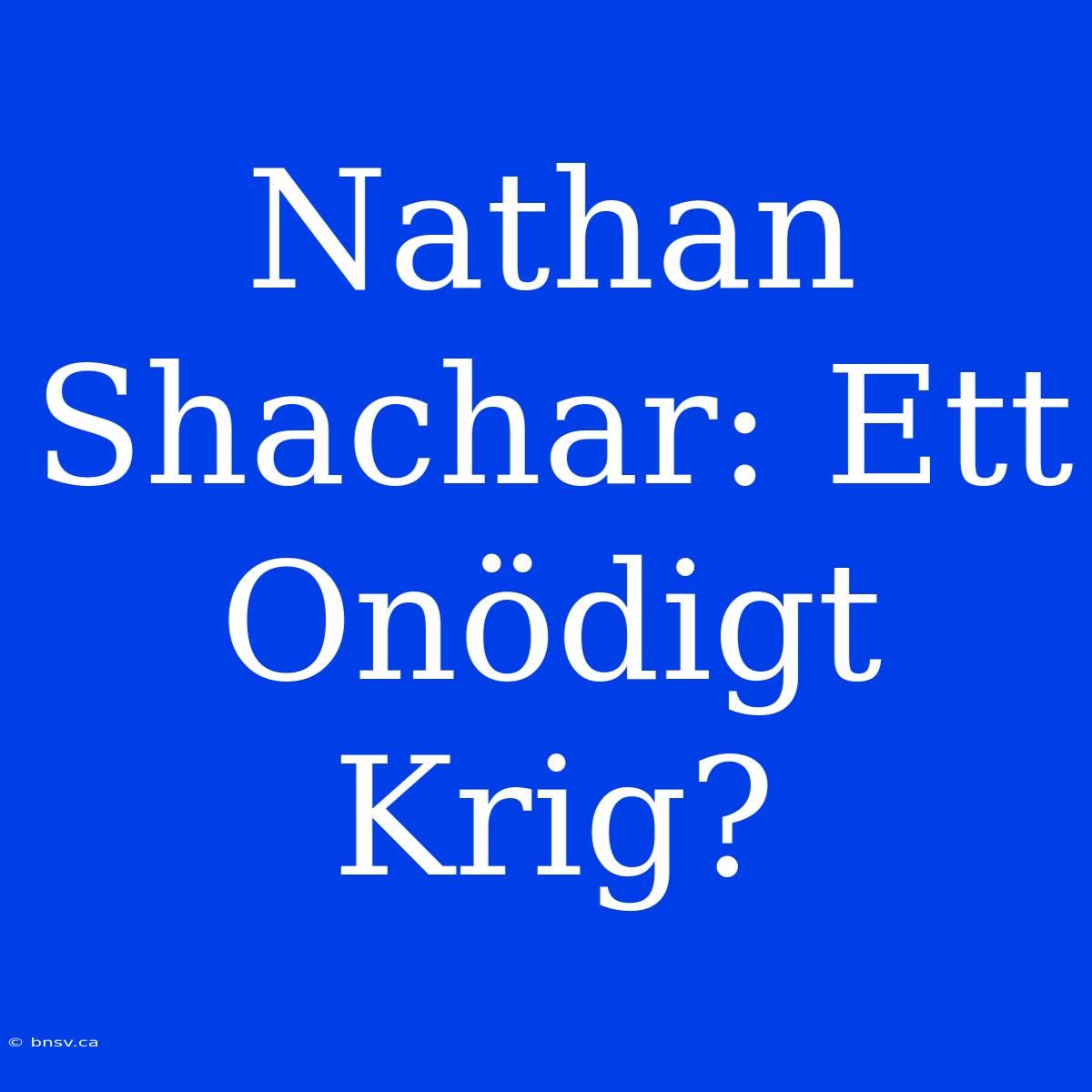 Nathan Shachar: Ett Onödigt Krig?