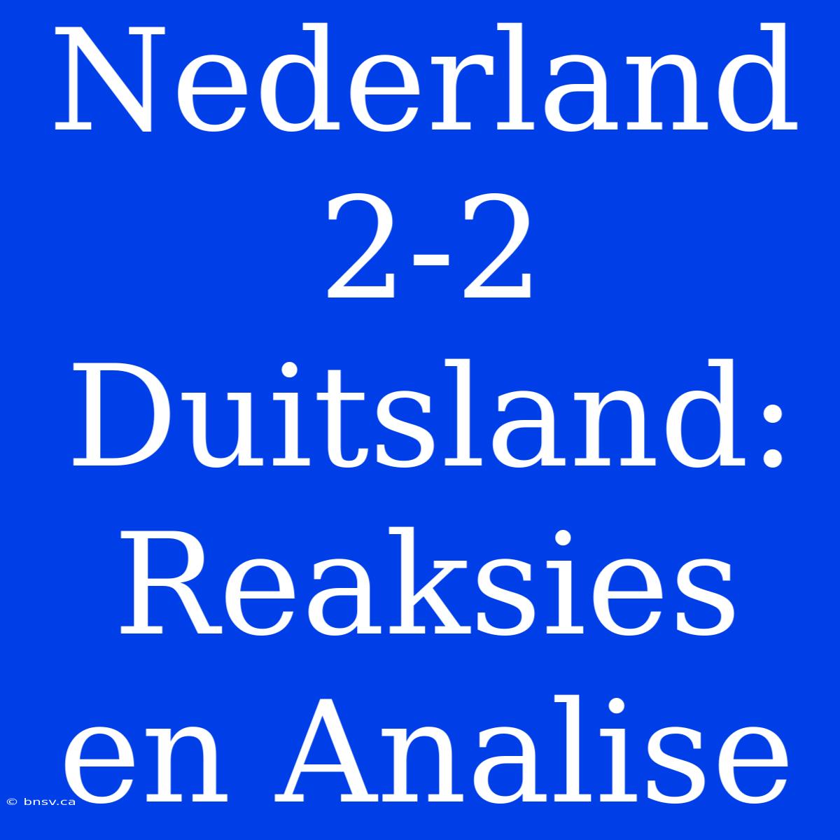 Nederland 2-2 Duitsland: Reaksies En Analise