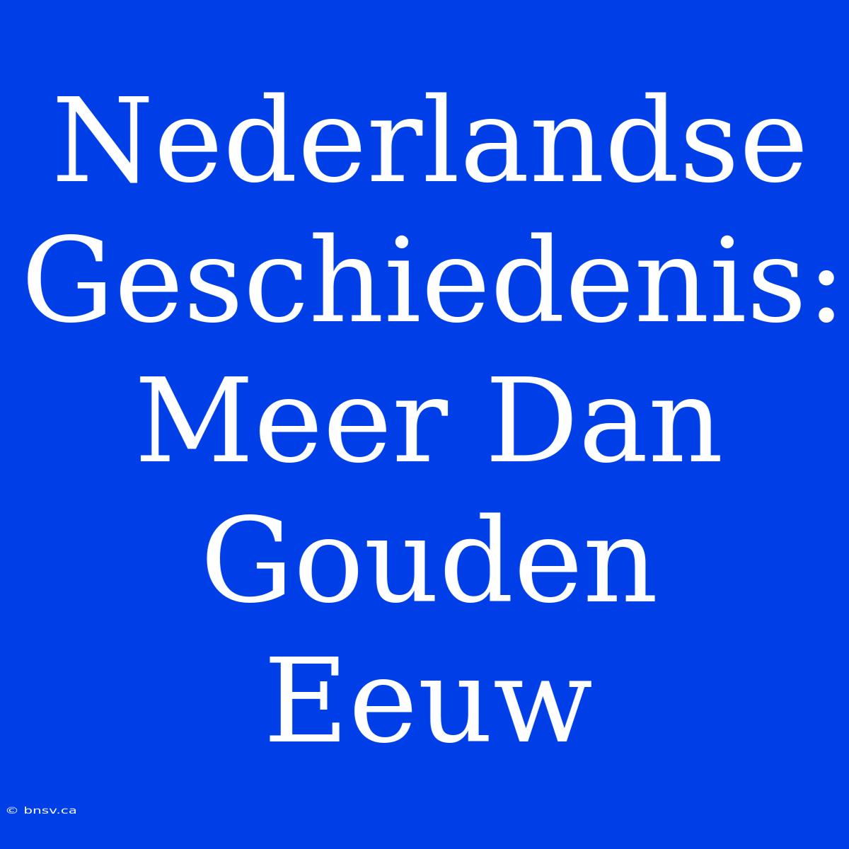 Nederlandse Geschiedenis: Meer Dan Gouden Eeuw