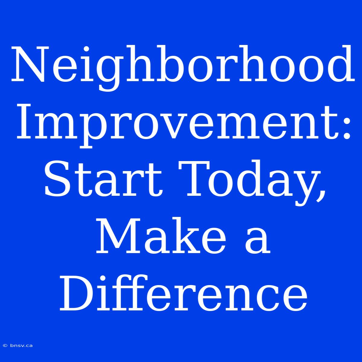 Neighborhood Improvement: Start Today, Make A Difference