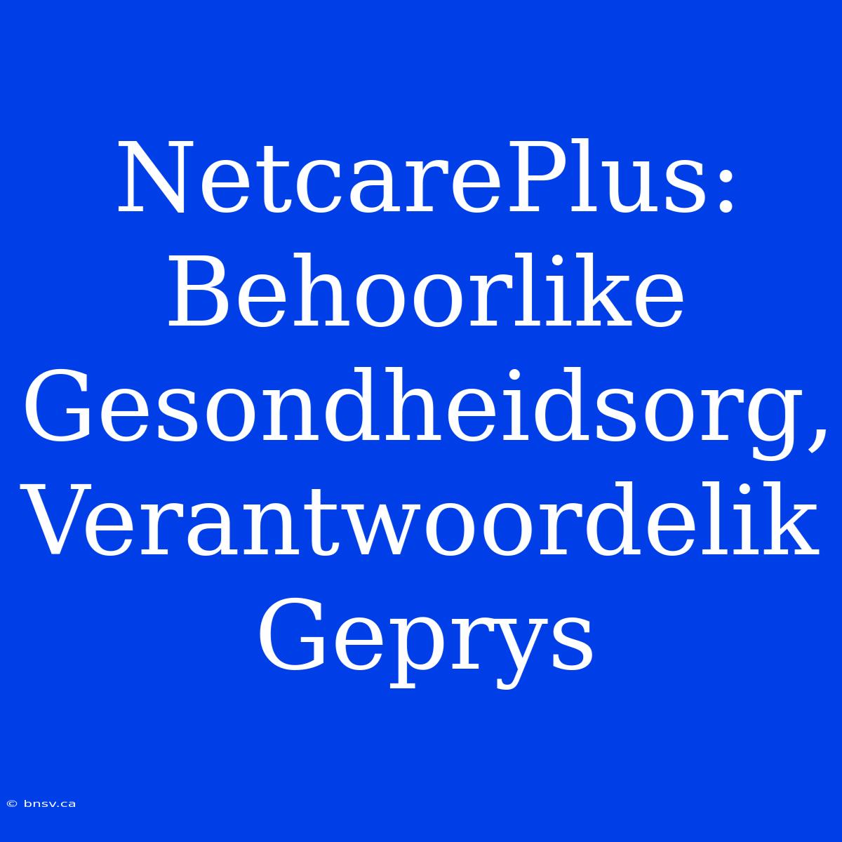 NetcarePlus: Behoorlike Gesondheidsorg, Verantwoordelik Geprys