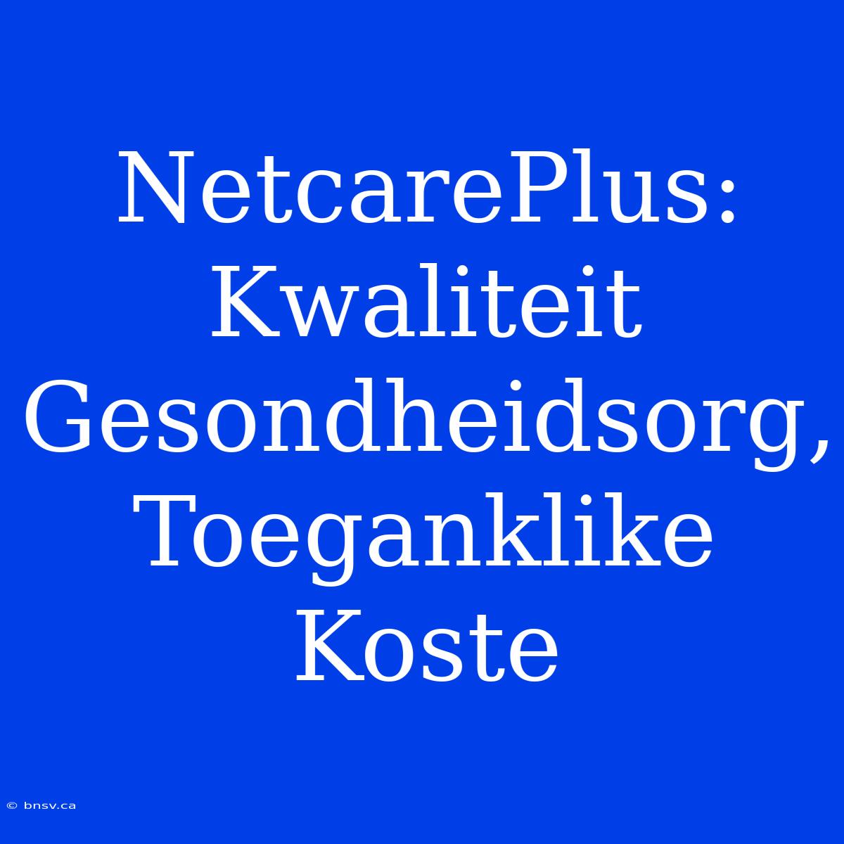 NetcarePlus: Kwaliteit Gesondheidsorg, Toeganklike Koste