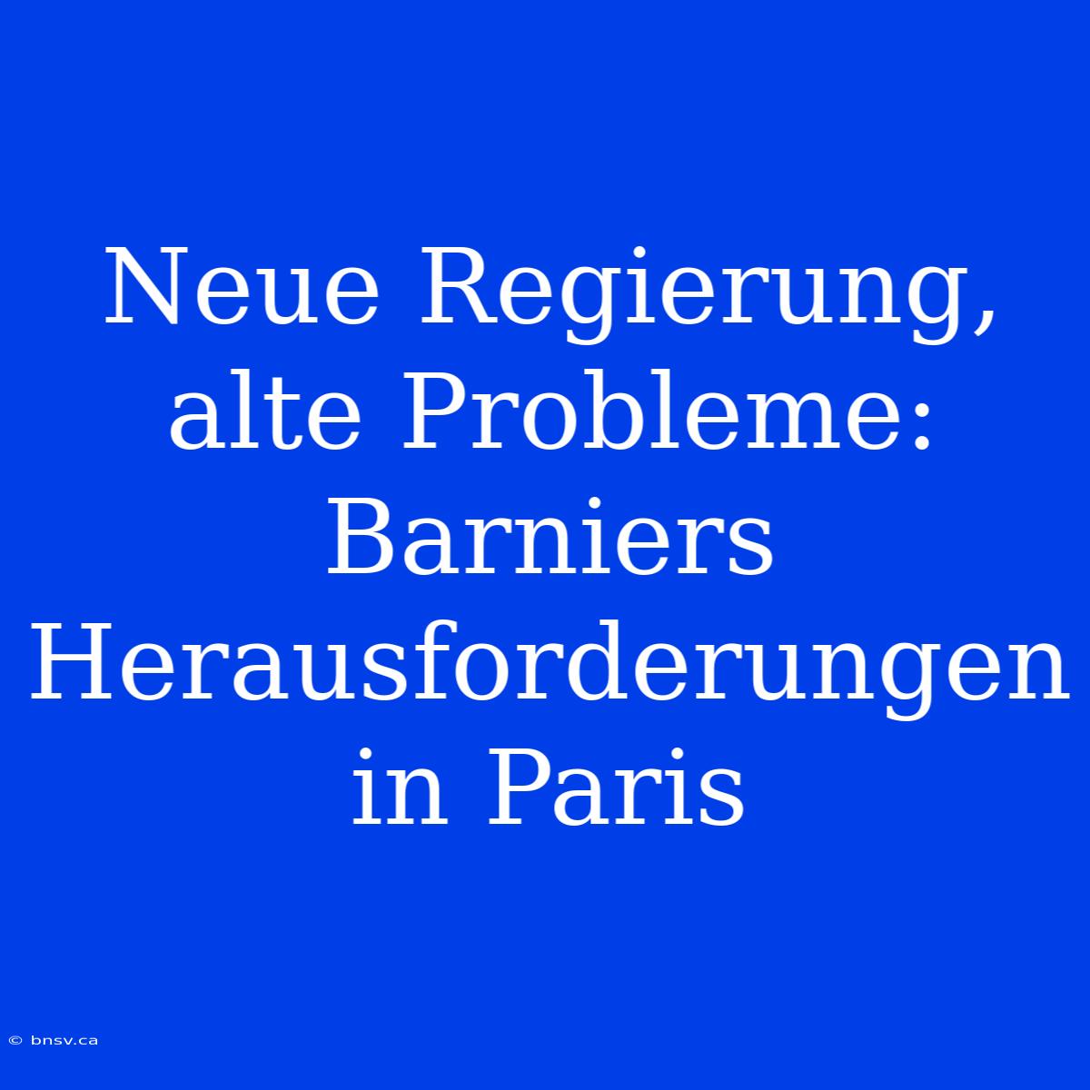 Neue Regierung, Alte Probleme: Barniers Herausforderungen In Paris