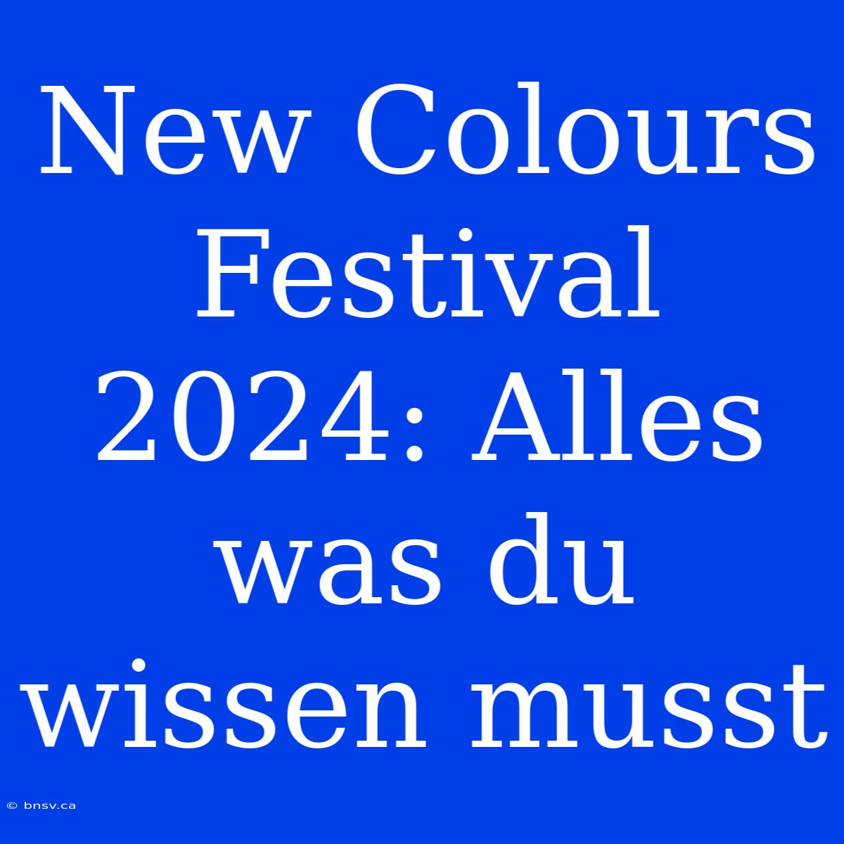 New Colours Festival 2024: Alles Was Du Wissen Musst