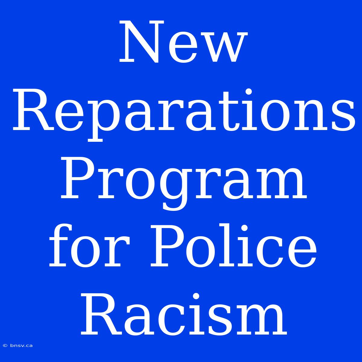 New Reparations Program For Police Racism