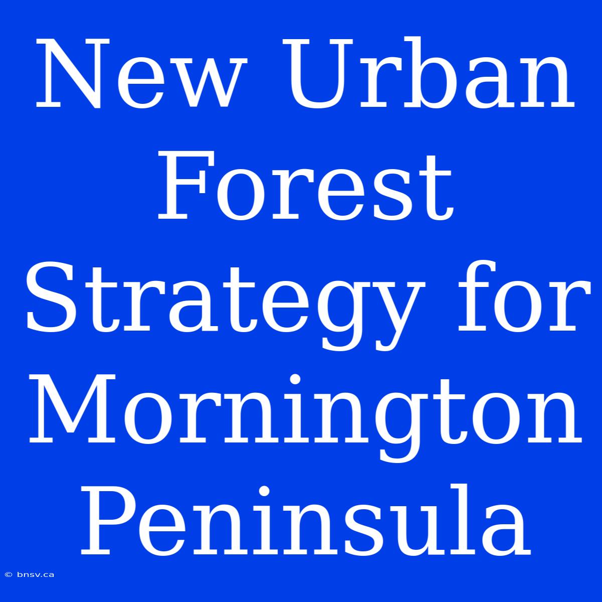 New Urban Forest Strategy For Mornington Peninsula