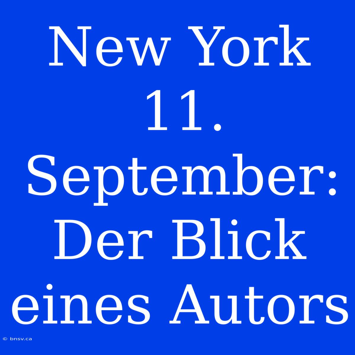 New York 11. September: Der Blick Eines Autors