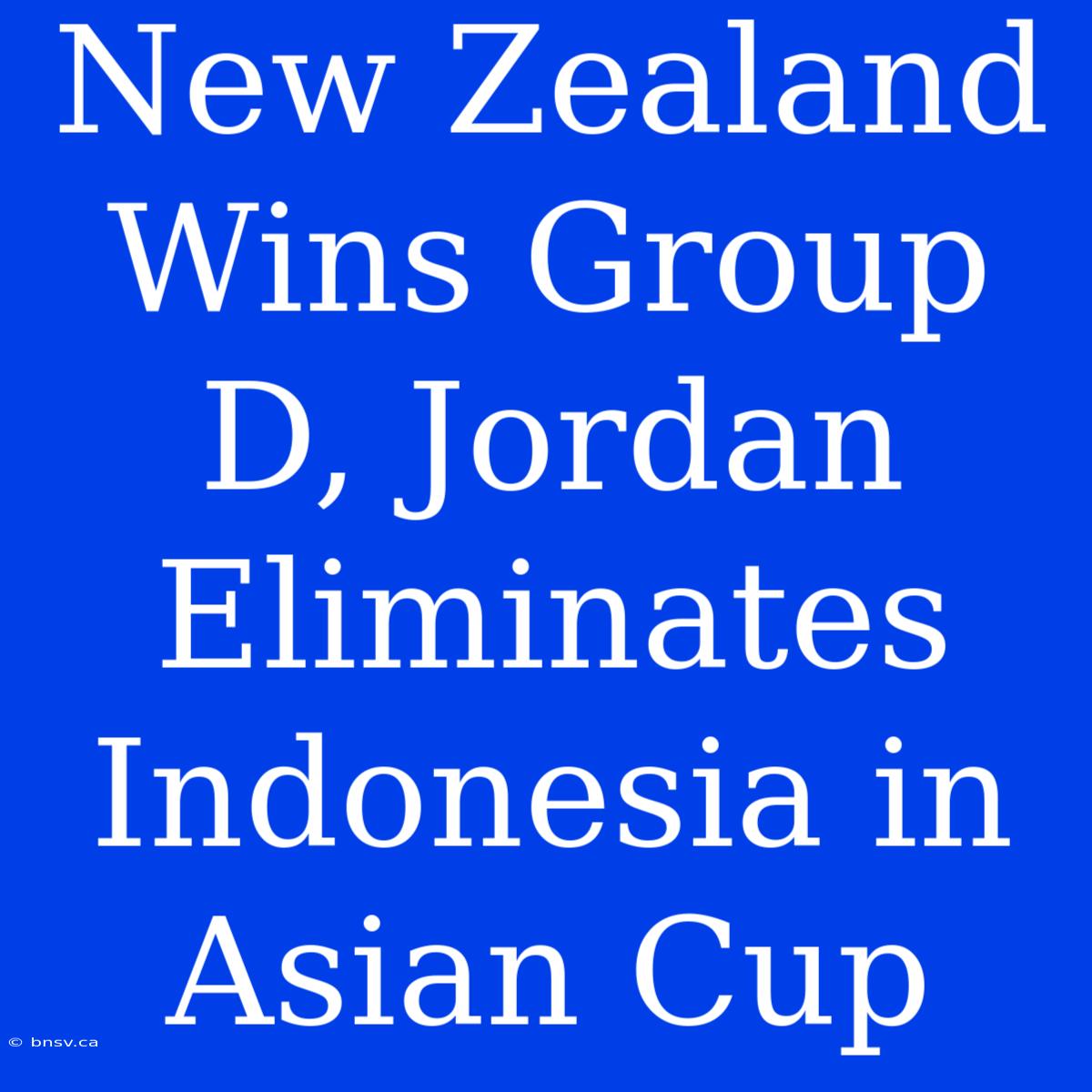 New Zealand Wins Group D, Jordan Eliminates Indonesia In Asian Cup