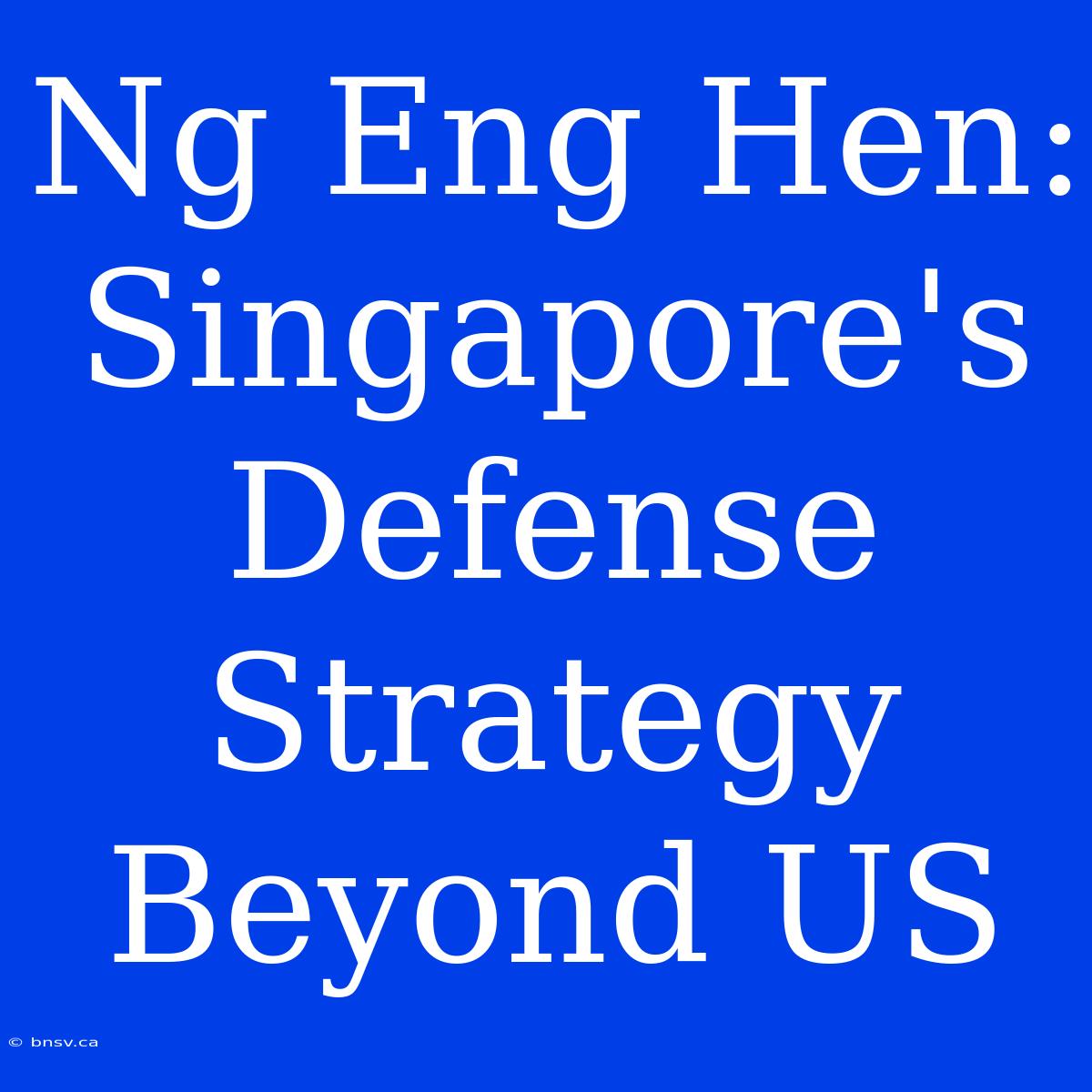 Ng Eng Hen: Singapore's Defense Strategy Beyond US