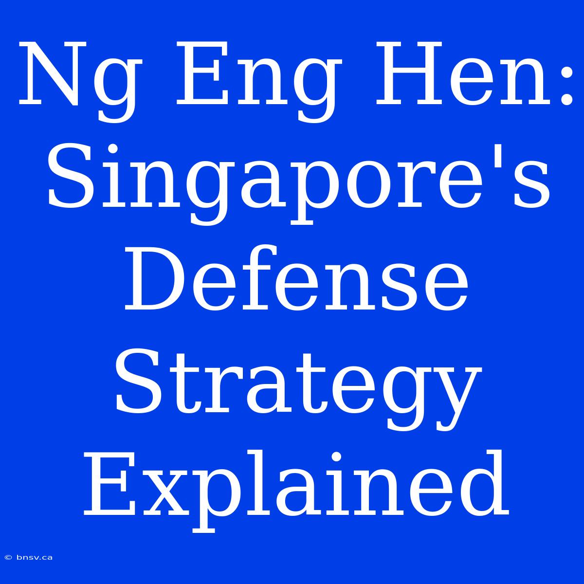 Ng Eng Hen: Singapore's Defense Strategy Explained