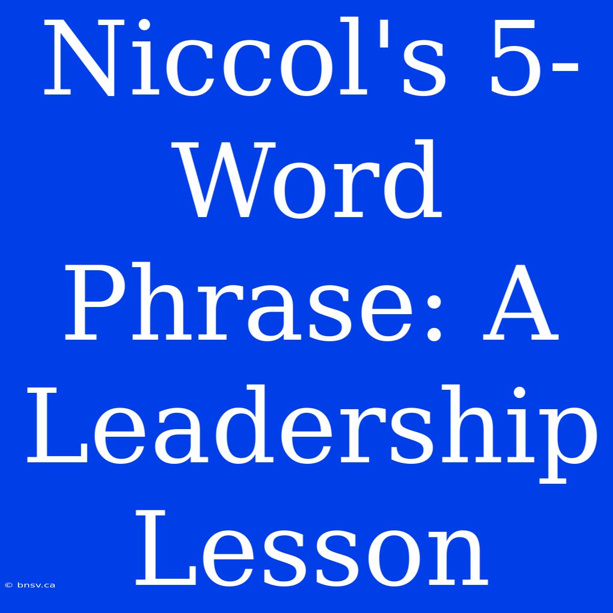 Niccol's 5-Word Phrase: A Leadership Lesson