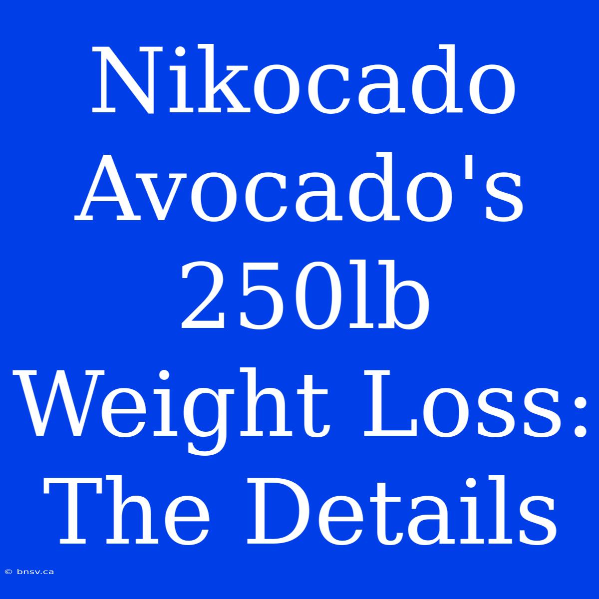 Nikocado Avocado's 250lb Weight Loss: The Details